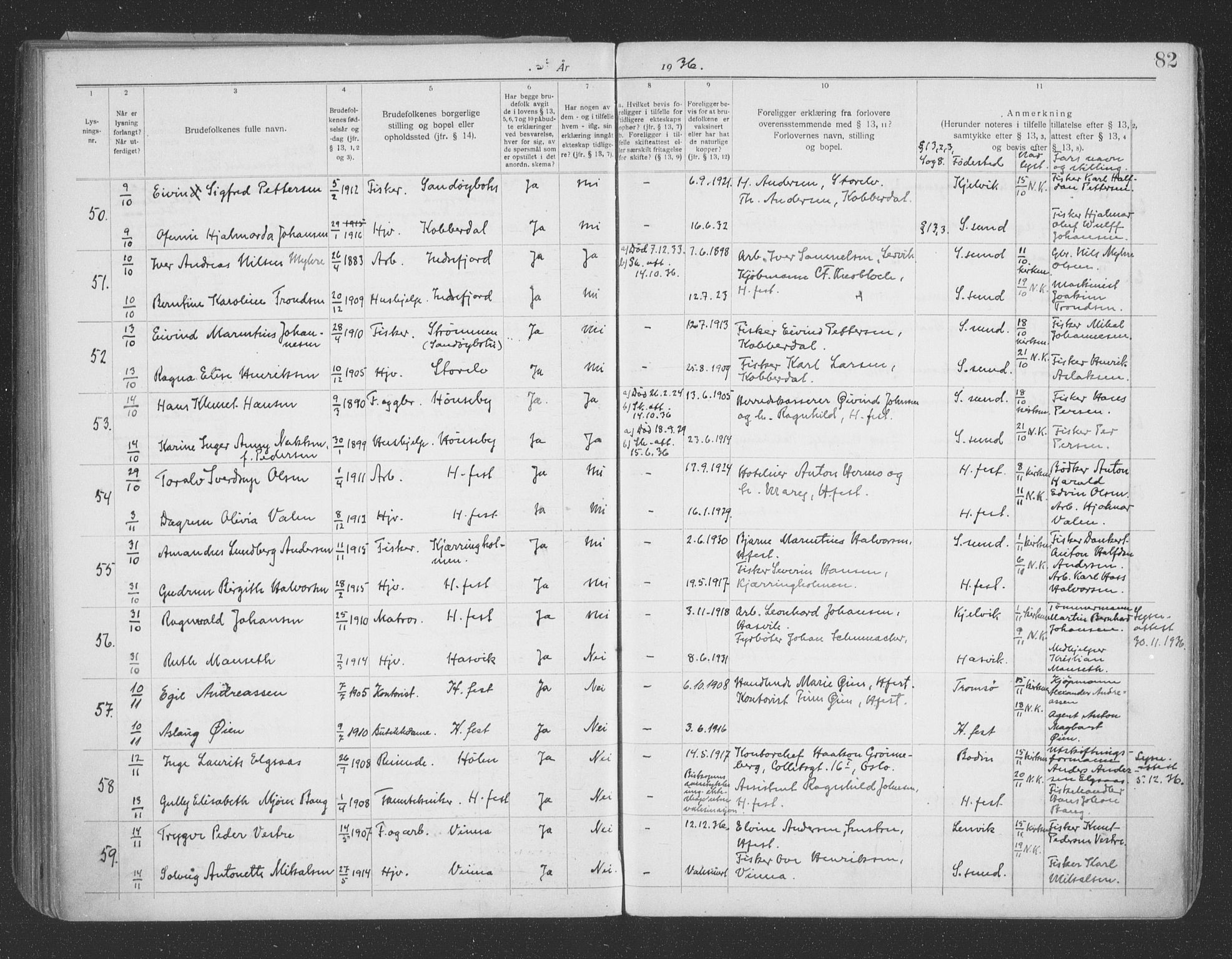 Hammerfest sokneprestkontor, AV/SATØ-S-1347/I/Ib/L0073: Banns register no. 73, 1921-1939, p. 82