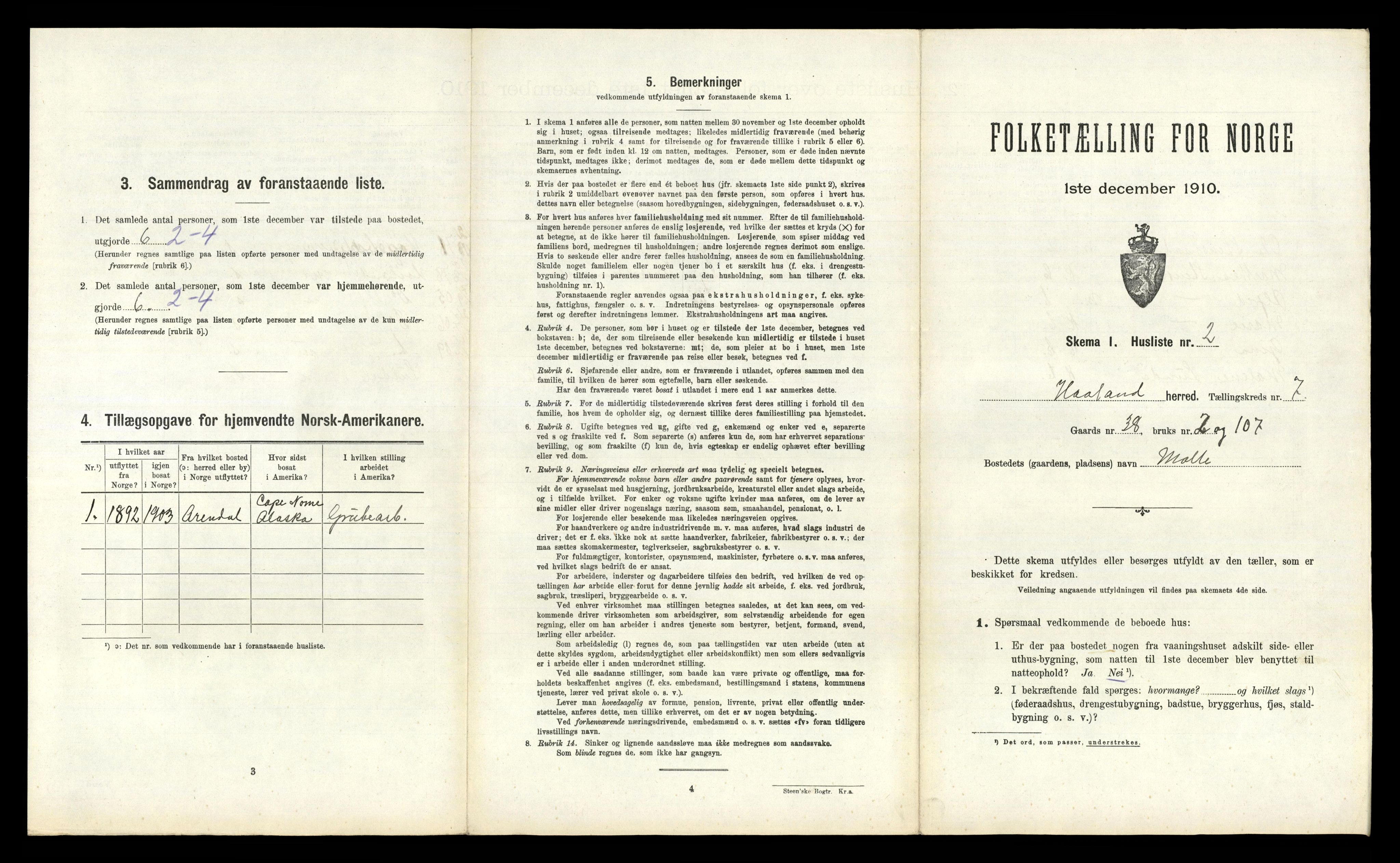 RA, 1910 census for Håland, 1910, p. 1071