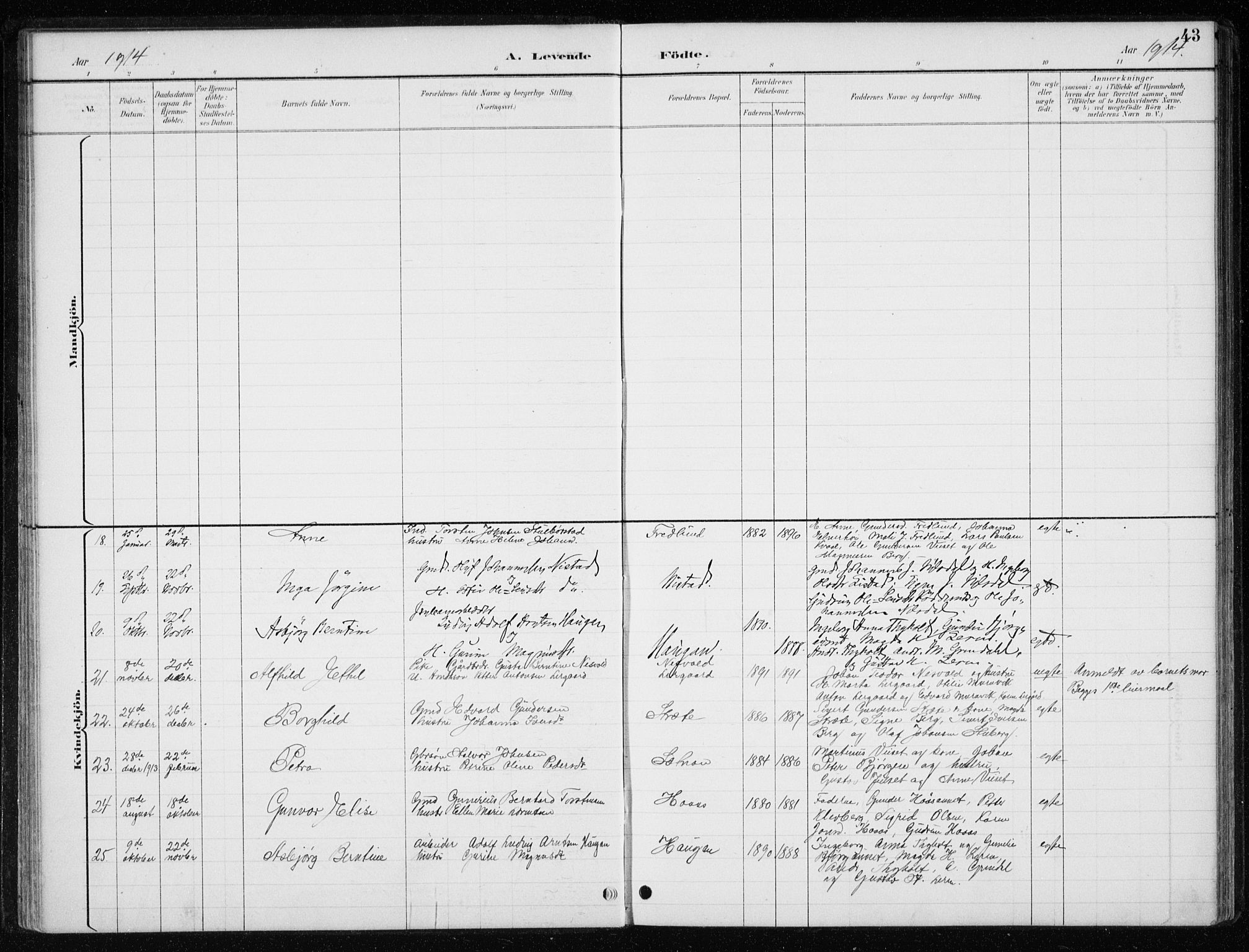 Ministerialprotokoller, klokkerbøker og fødselsregistre - Nord-Trøndelag, SAT/A-1458/710/L0096: Parish register (copy) no. 710C01, 1892-1925, p. 43