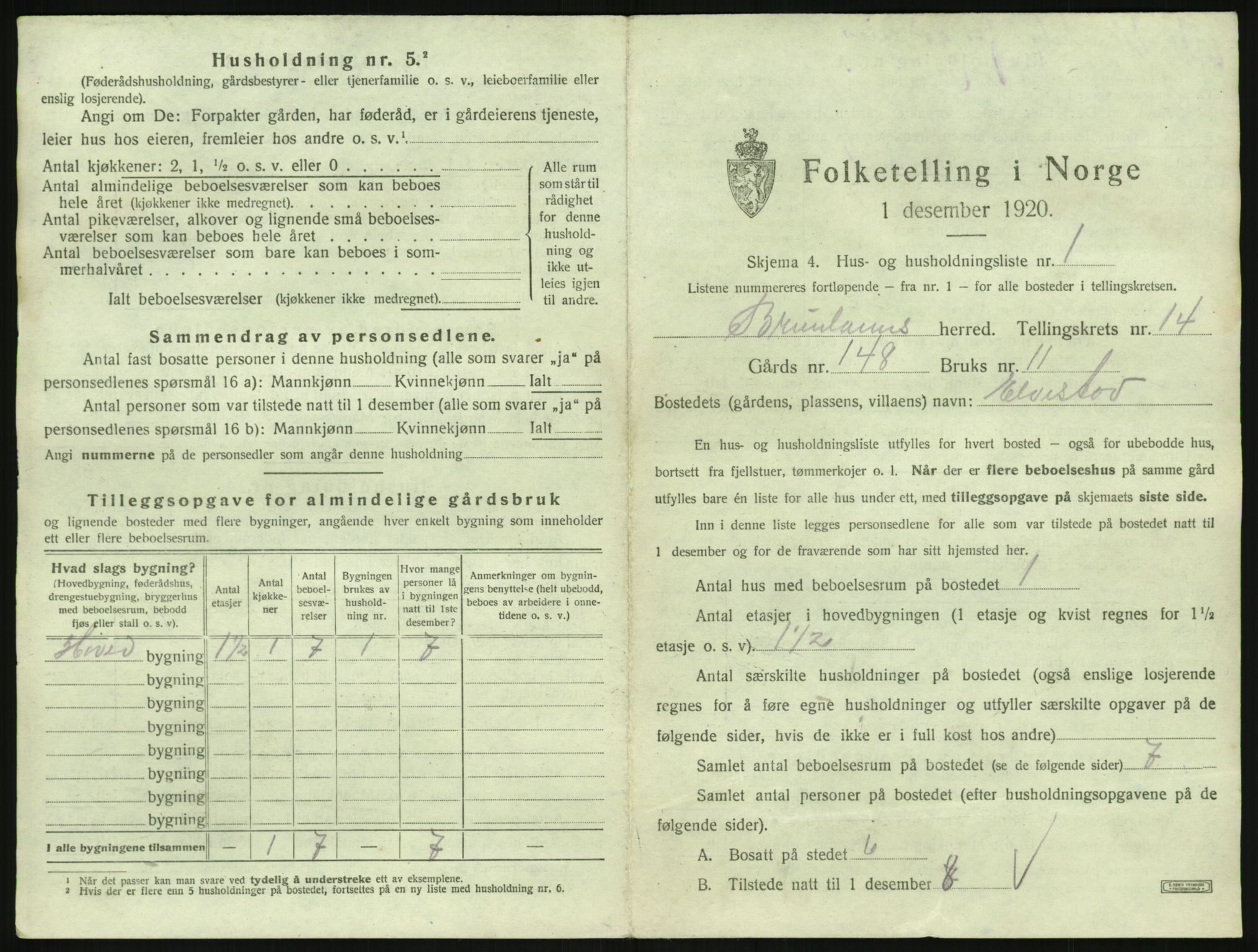 SAKO, 1920 census for Brunlanes, 1920, p. 1893