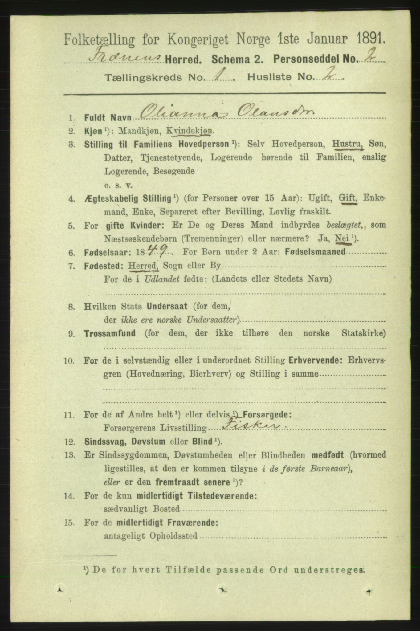 RA, 1891 census for 1548 Fræna, 1891, p. 97