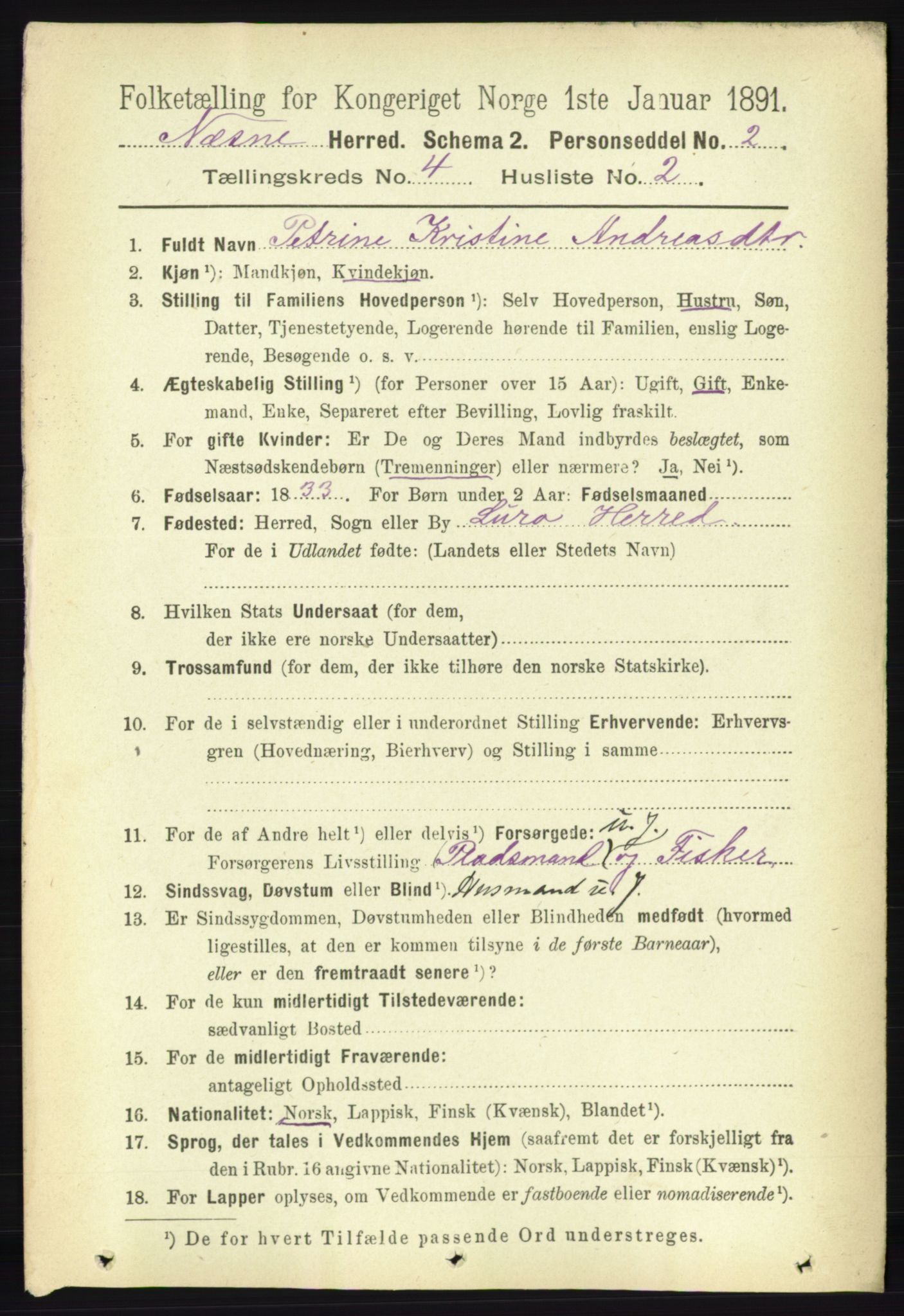 RA, 1891 census for 1828 Nesna, 1891, p. 2181