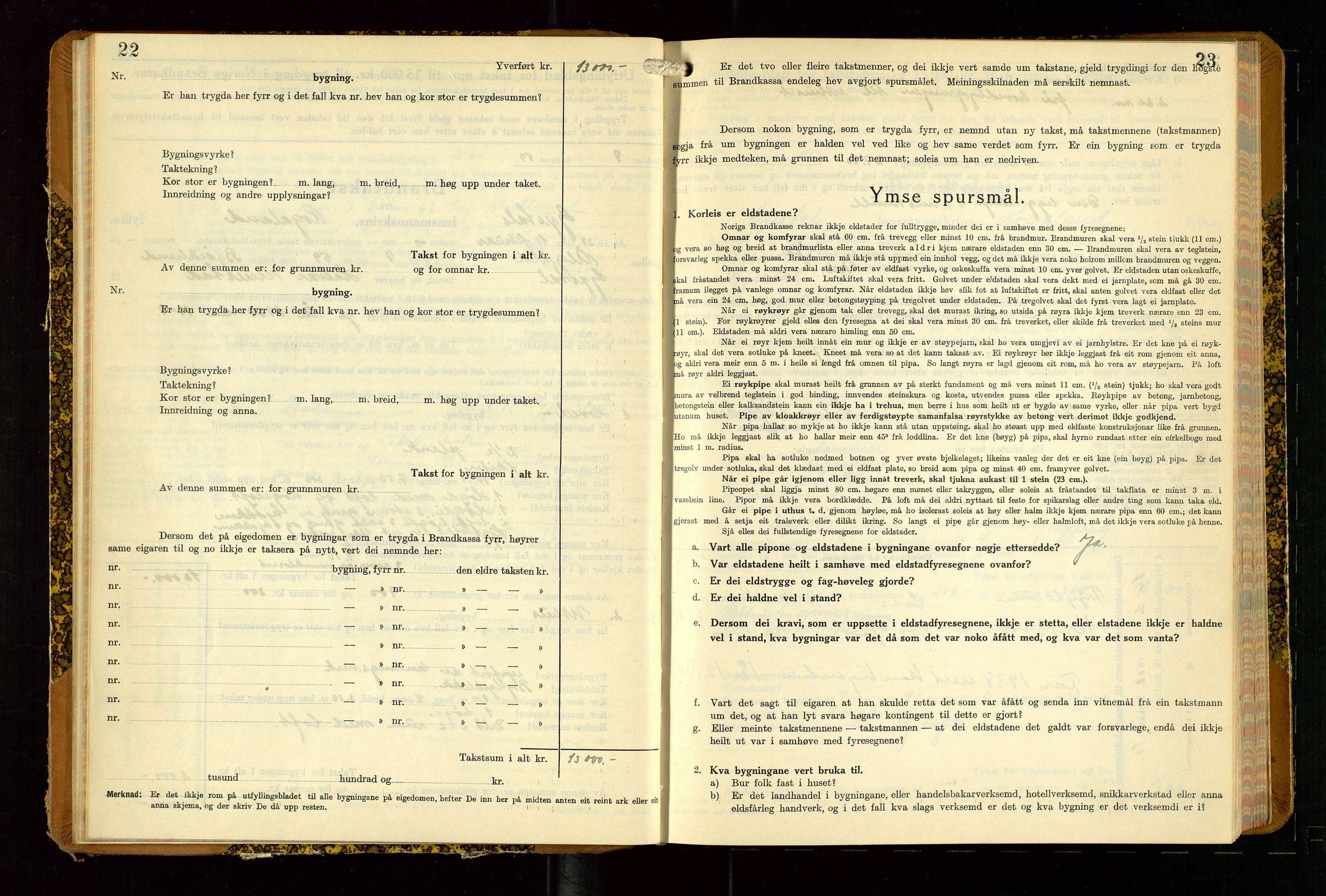 Gjesdal lensmannskontor, AV/SAST-A-100441/Go/L0008: Branntakstskjemaprotokoll, 1937-1955, p. 22-23