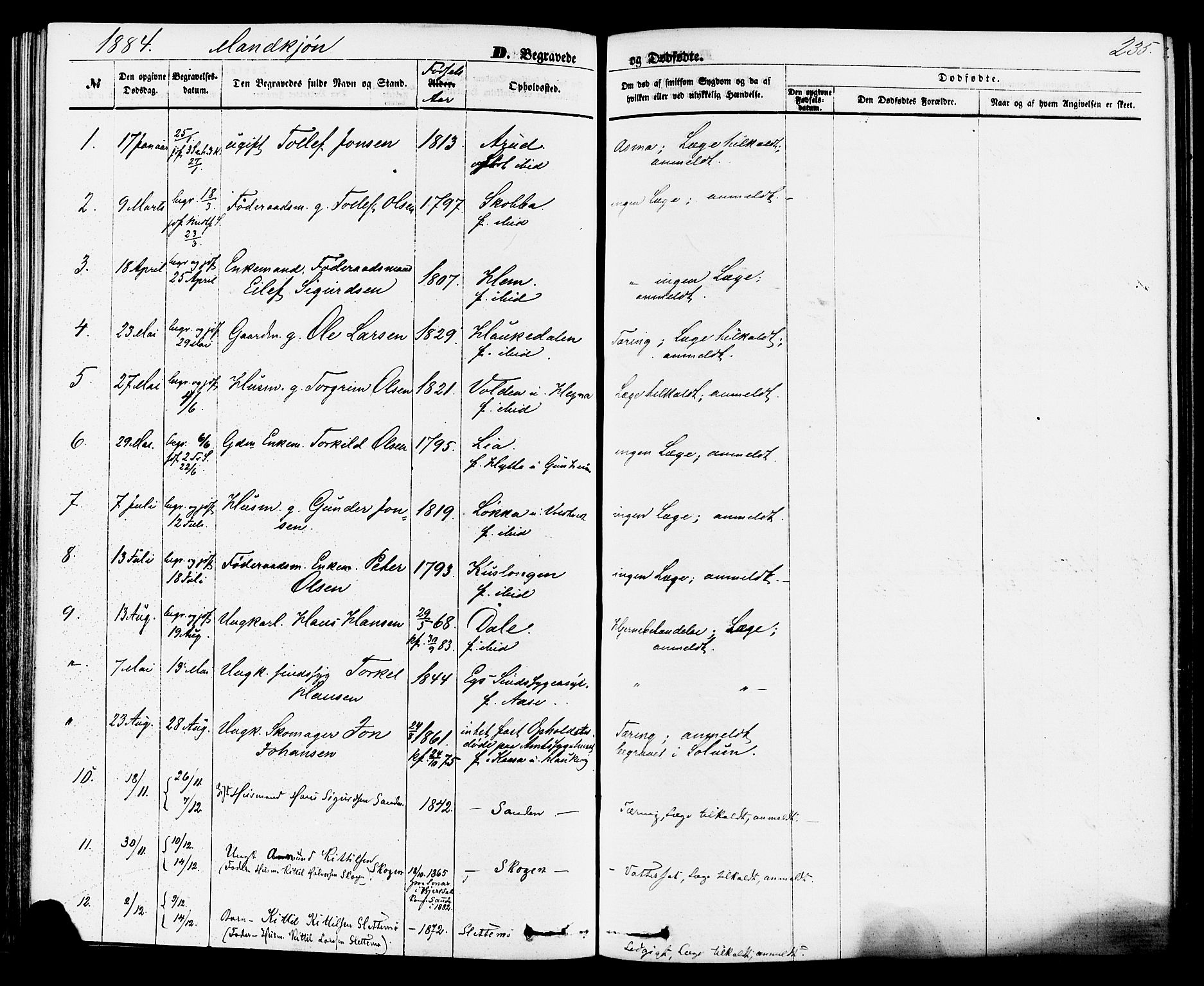 Sauherad kirkebøker, SAKO/A-298/F/Fa/L0008: Parish register (official) no. I 8, 1873-1886, p. 235