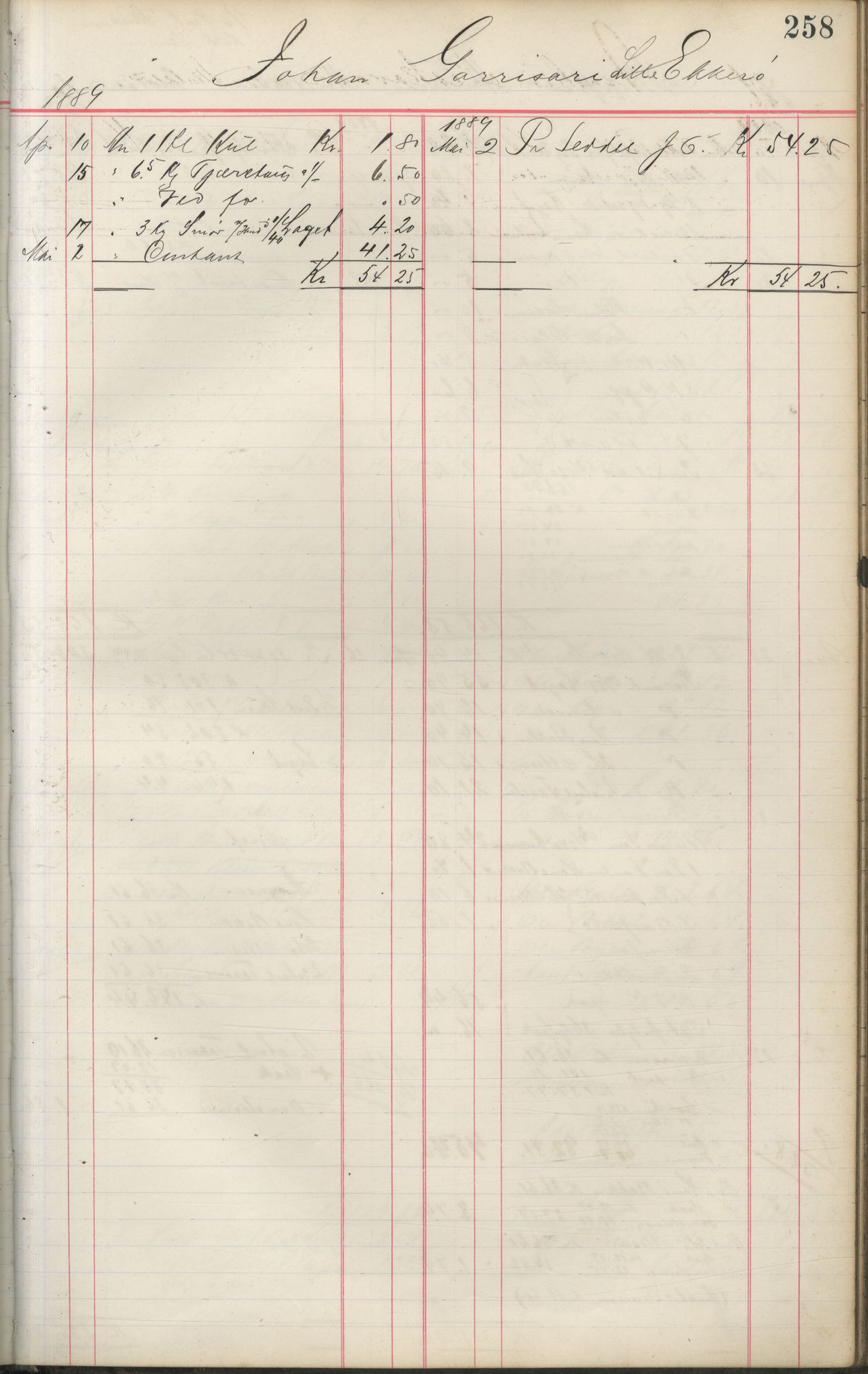 Brodtkorb handel A/S, VAMU/A-0001/F/Fa/L0001/0002: Kompanibøker. Innensogns / Compagnibog for Indensogns Fiskere No 11, 1887-1889, p. 258