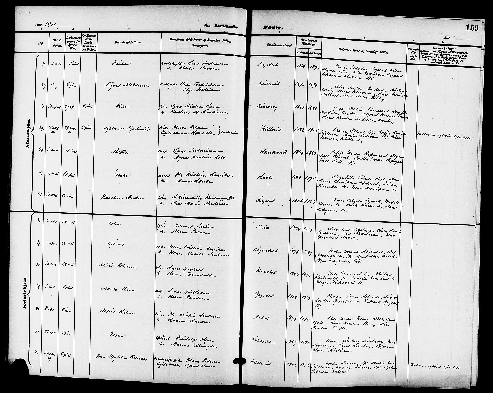 Sandar kirkebøker, SAKO/A-243/G/Ga/L0002: Parish register (copy) no. 2, 1900-1915, p. 159