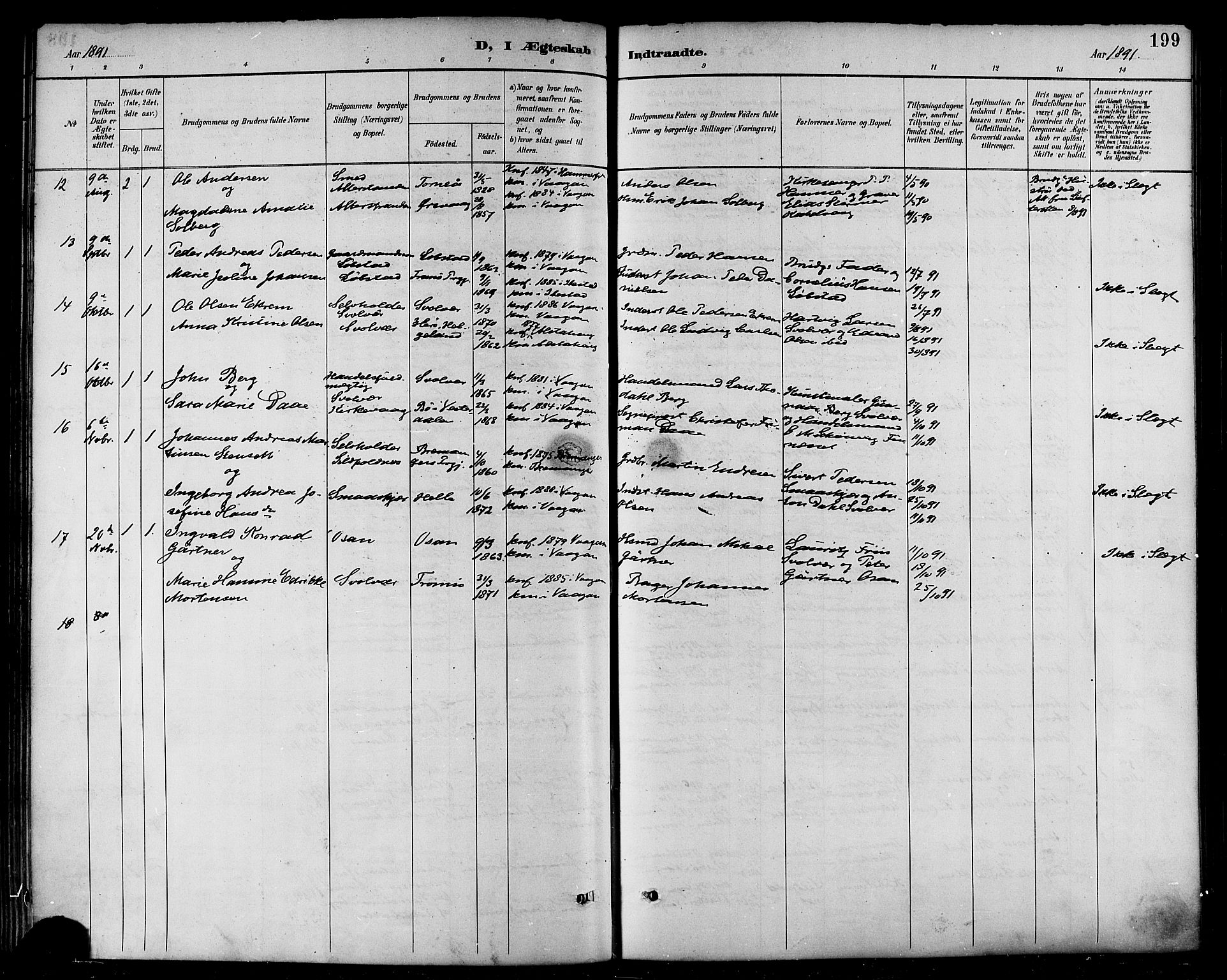 Ministerialprotokoller, klokkerbøker og fødselsregistre - Nordland, AV/SAT-A-1459/874/L1060: Parish register (official) no. 874A04, 1890-1899, p. 199