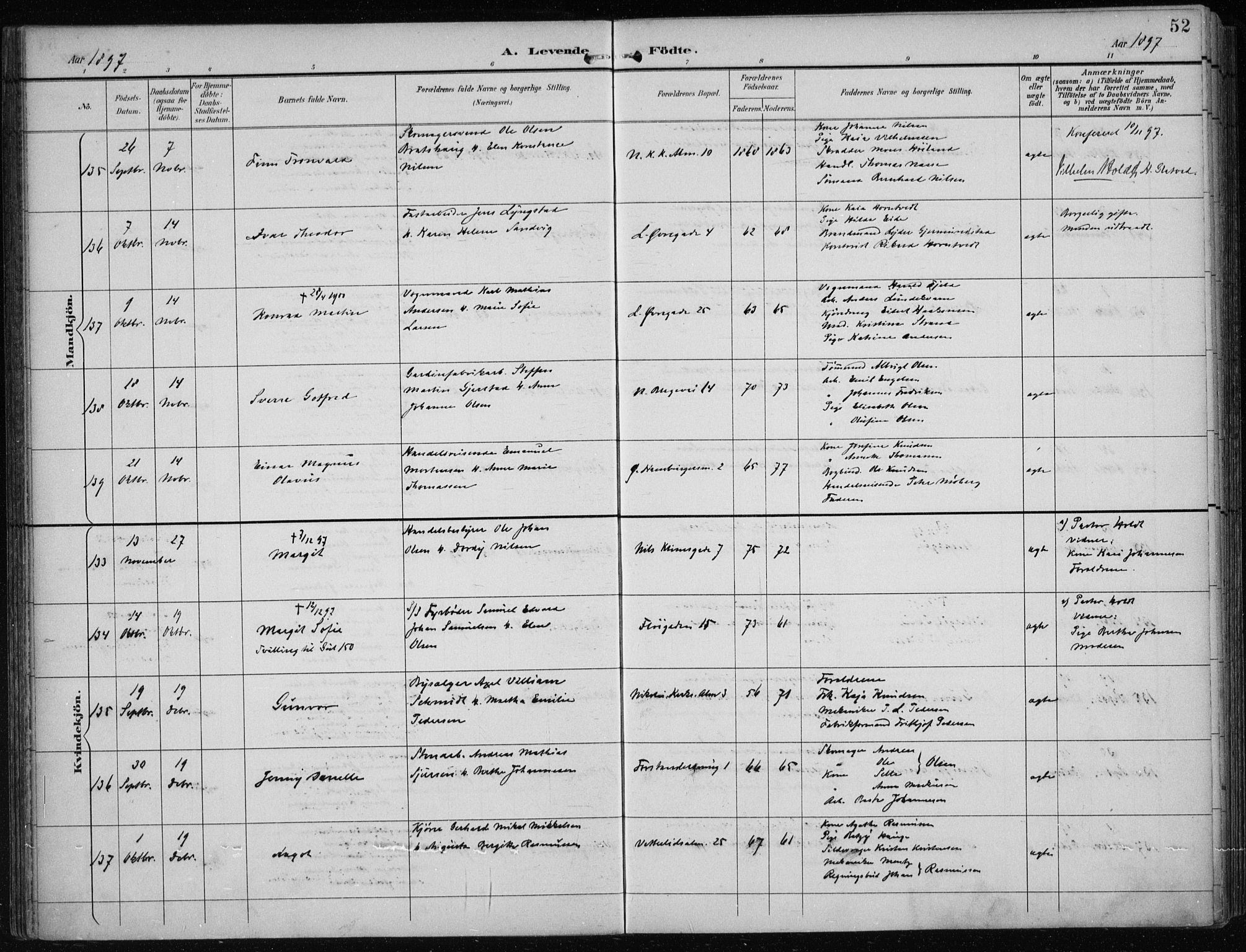 Korskirken sokneprestembete, AV/SAB-A-76101/H/Hab: Parish register (copy) no. B 10, 1896-1905, p. 52