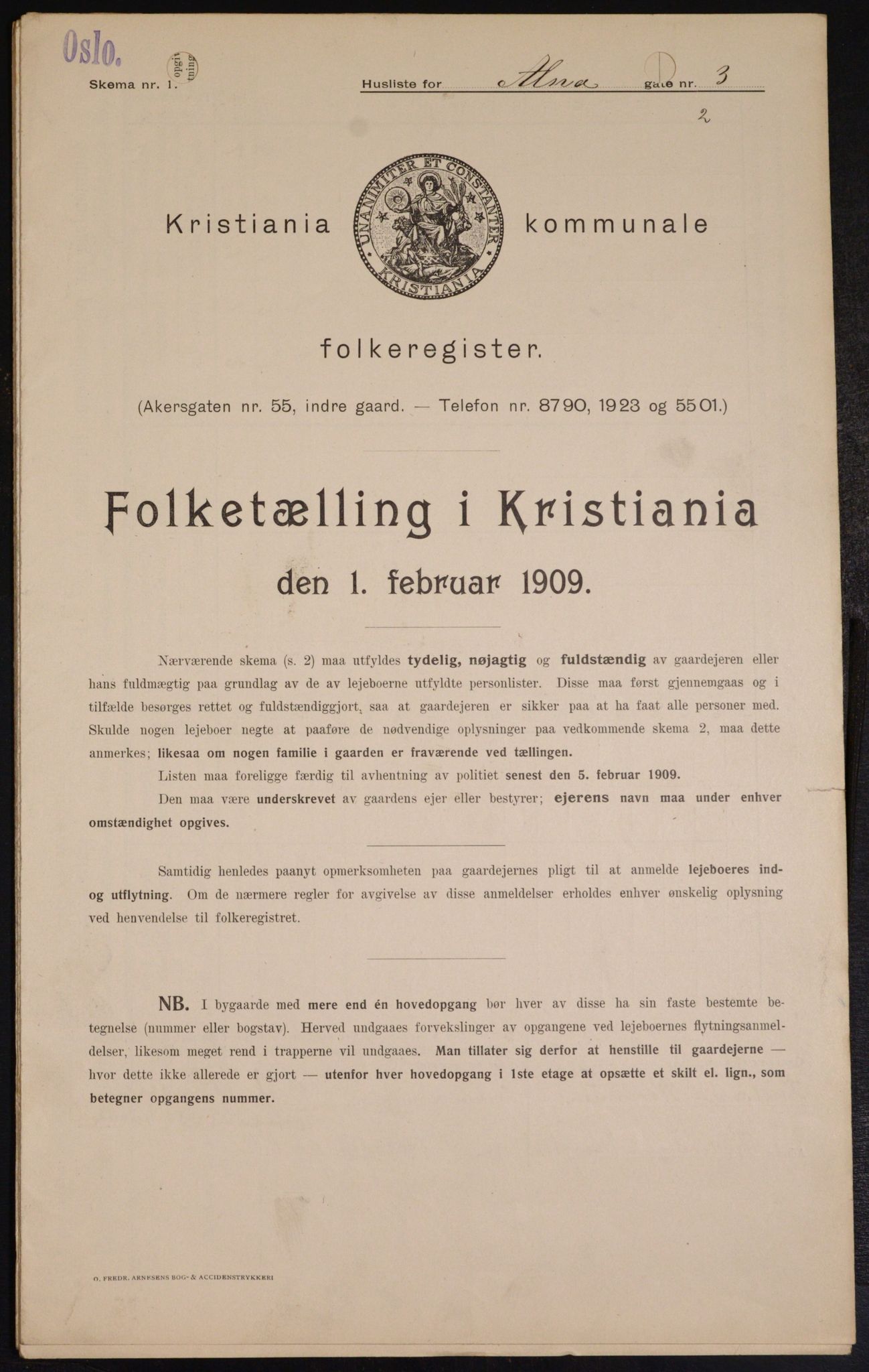 OBA, Municipal Census 1909 for Kristiania, 1909, p. 1160