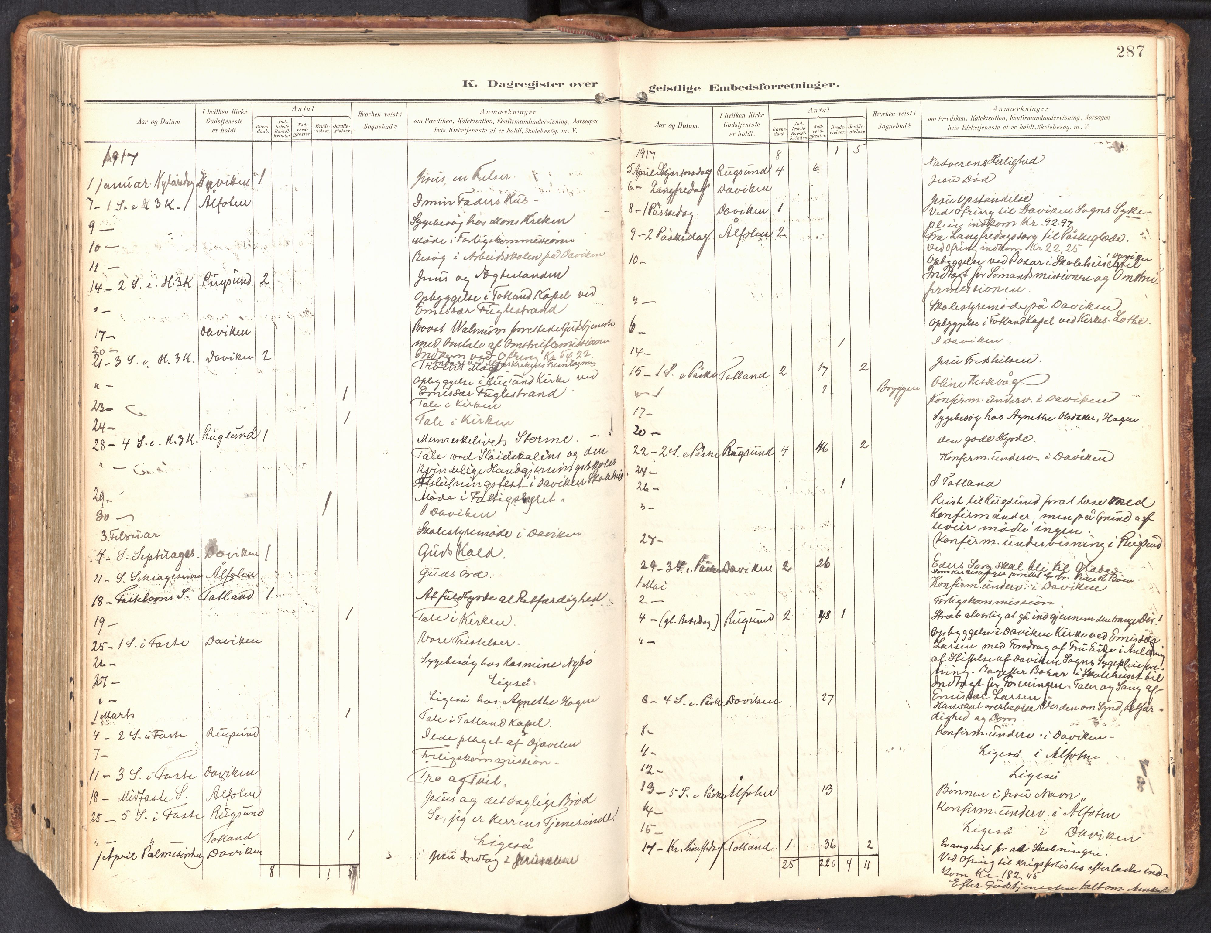 Davik sokneprestembete, AV/SAB-A-79701/H/Haa/Haab/L0002: Parish register (official) no. B 2, 1901-1934, p. 287