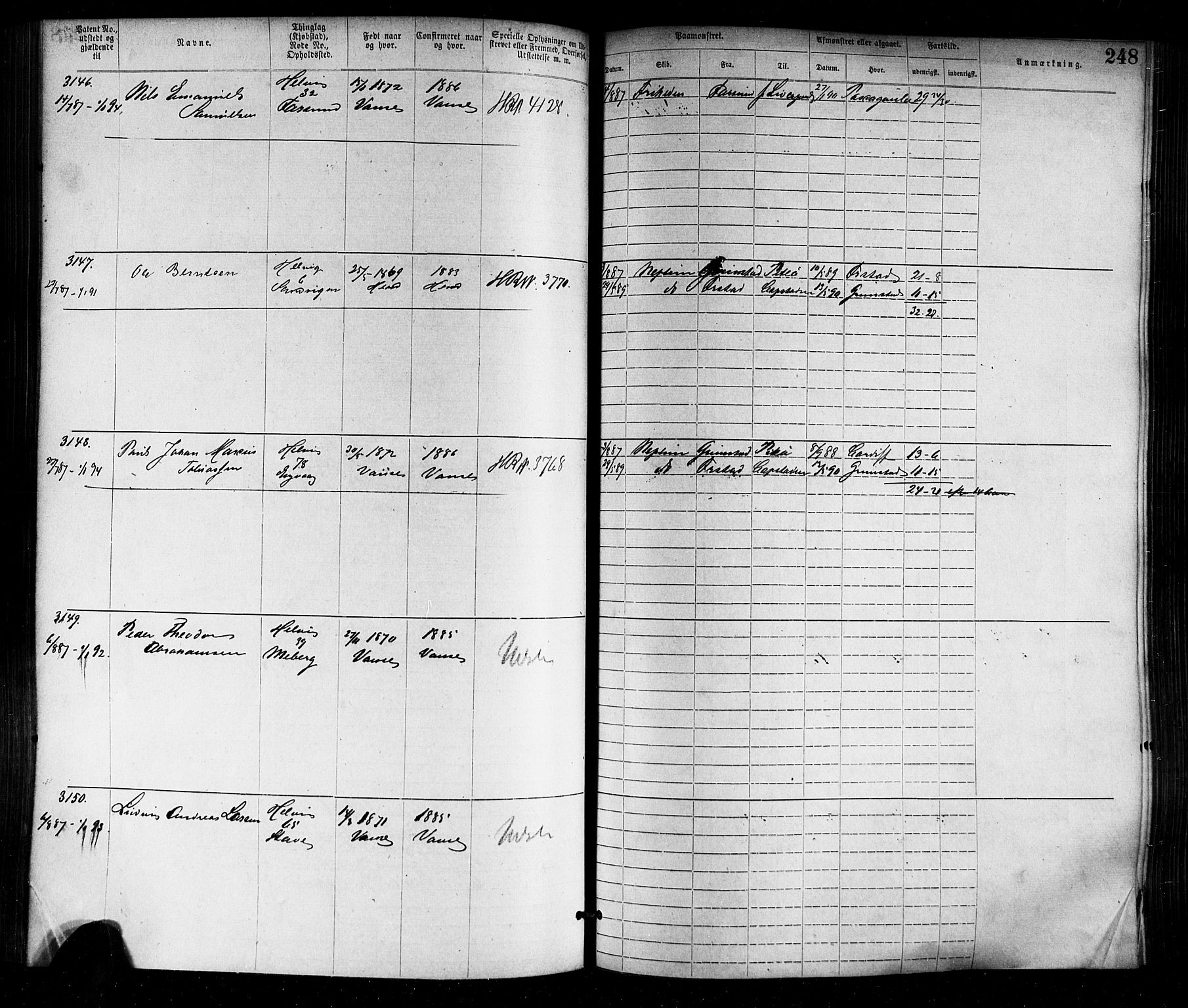 Farsund mønstringskrets, SAK/2031-0017/F/Fa/L0006: Annotasjonsrulle nr 1911-3805 med register, Z-3, 1877-1894, p. 280