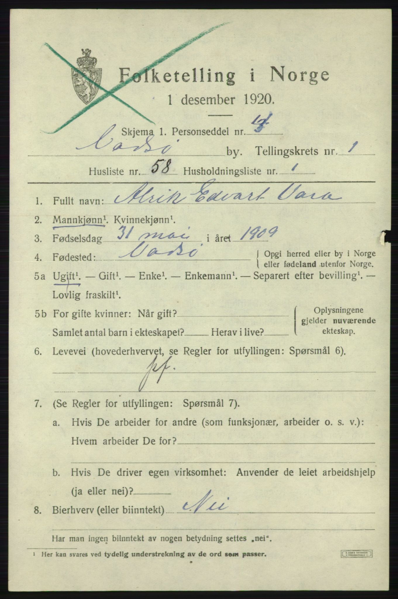 SATØ, 1920 census for Vadsø, 1920, p. 2183