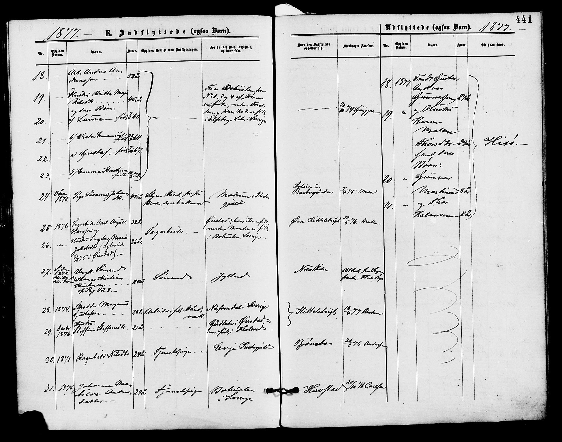 Barbu sokneprestkontor, SAK/1111-0003/F/Fa/L0001: Parish register (official) no. A 1 /2, 1877-1877, p. 441
