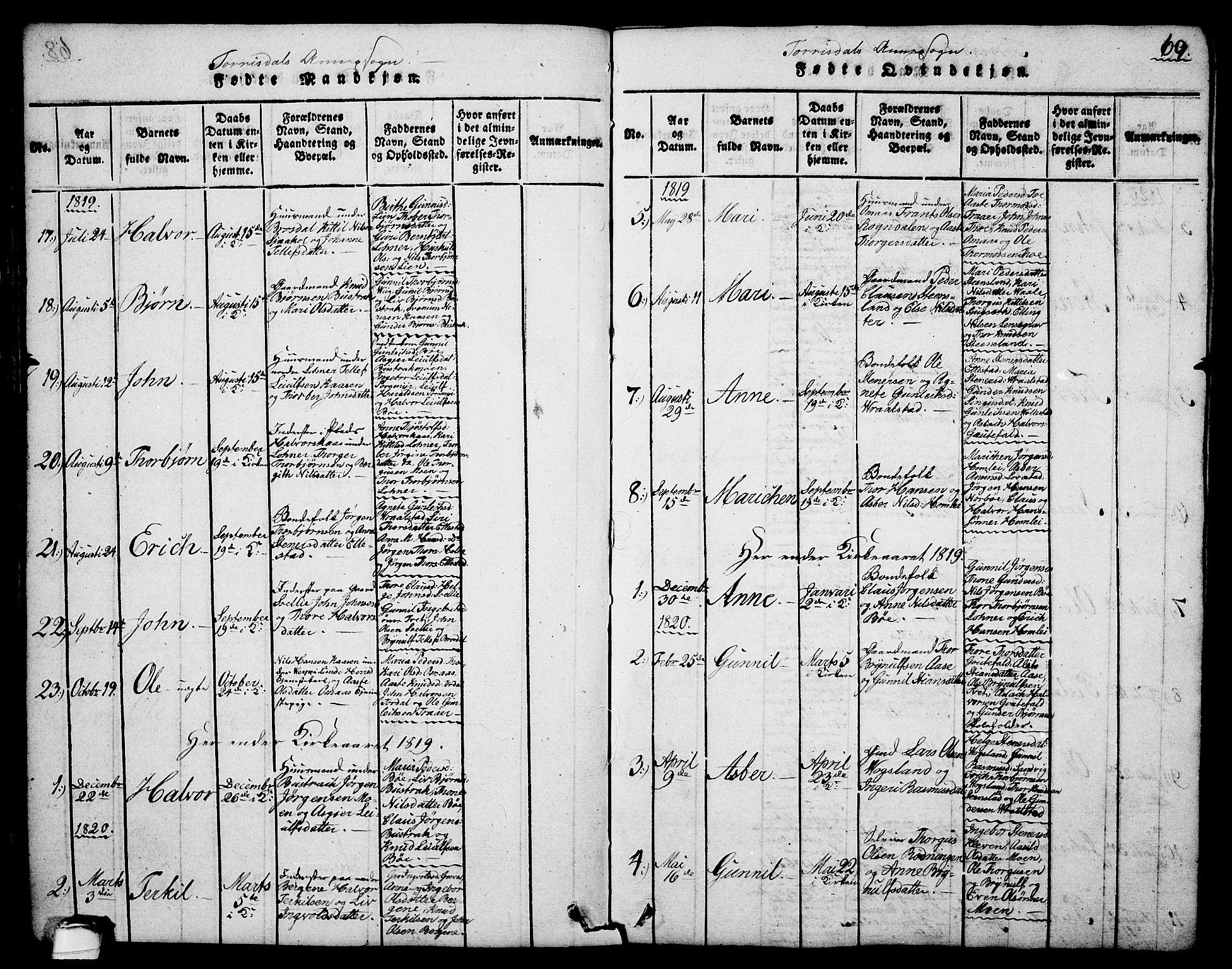 Drangedal kirkebøker, SAKO/A-258/G/Ga/L0001: Parish register (copy) no. I 1 /2, 1814-1856, p. 69