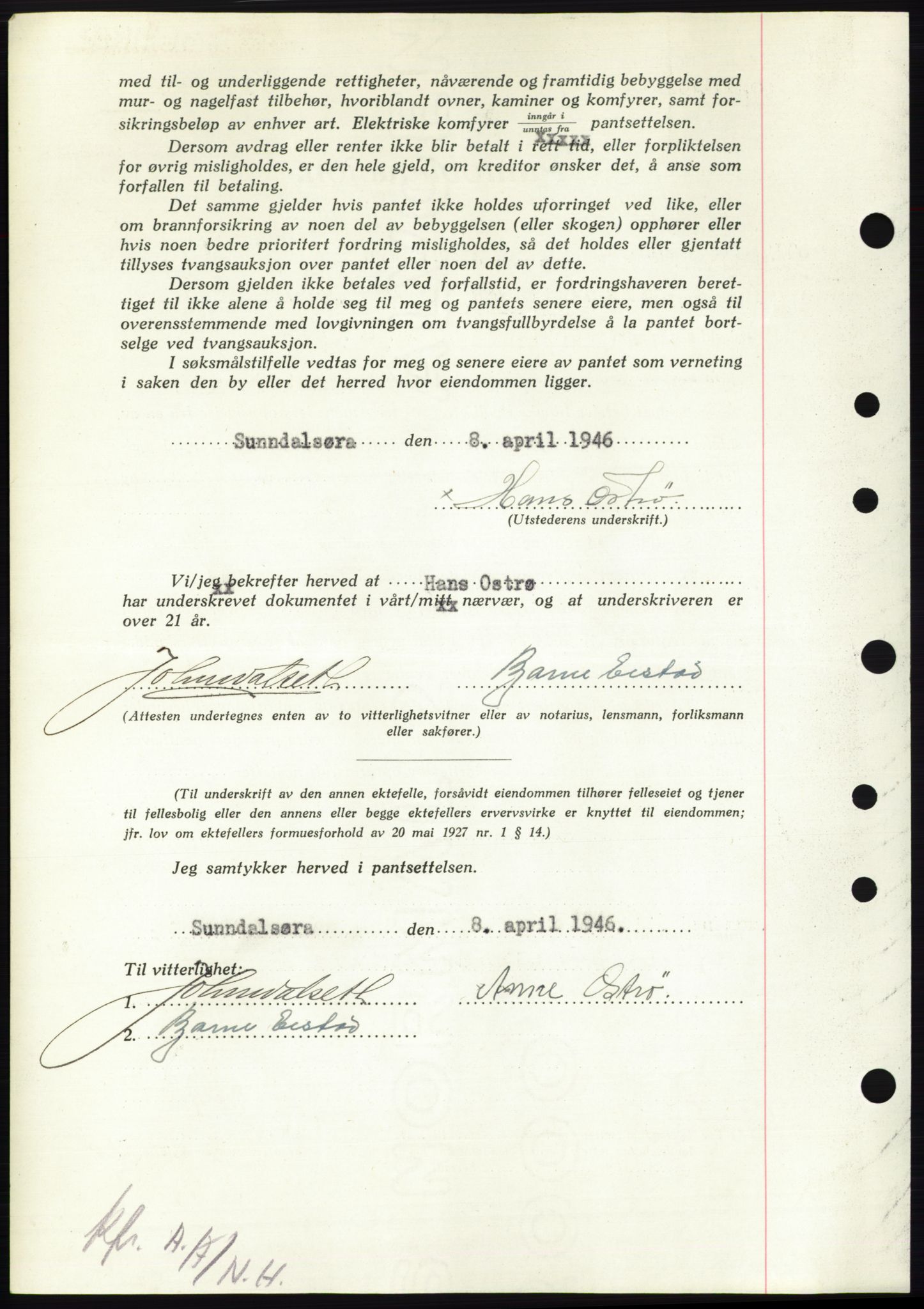 Nordmøre sorenskriveri, AV/SAT-A-4132/1/2/2Ca: Mortgage book no. B93b, 1946-1946, Diary no: : 607/1946