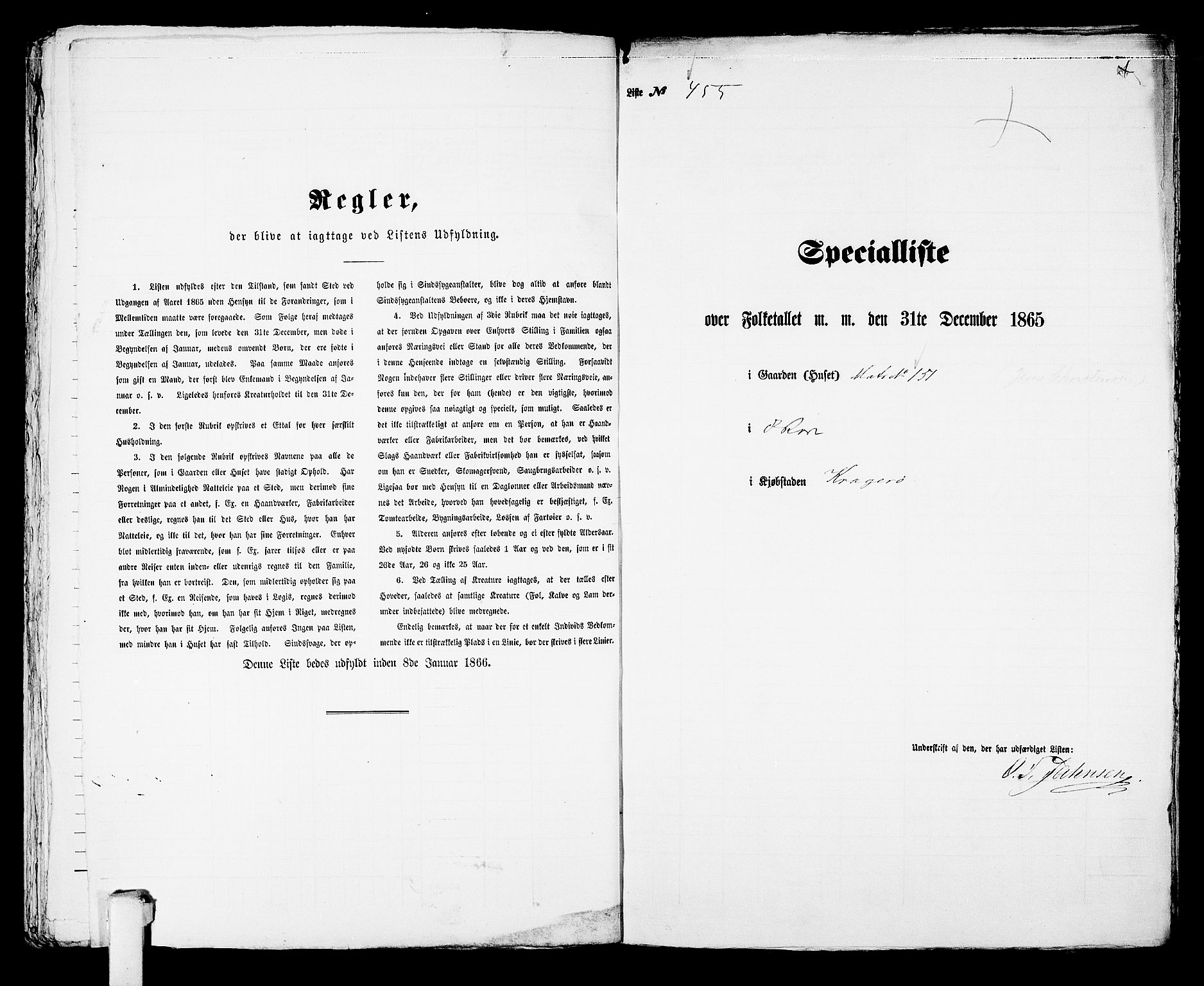 RA, 1865 census for Kragerø/Kragerø, 1865, p. 926