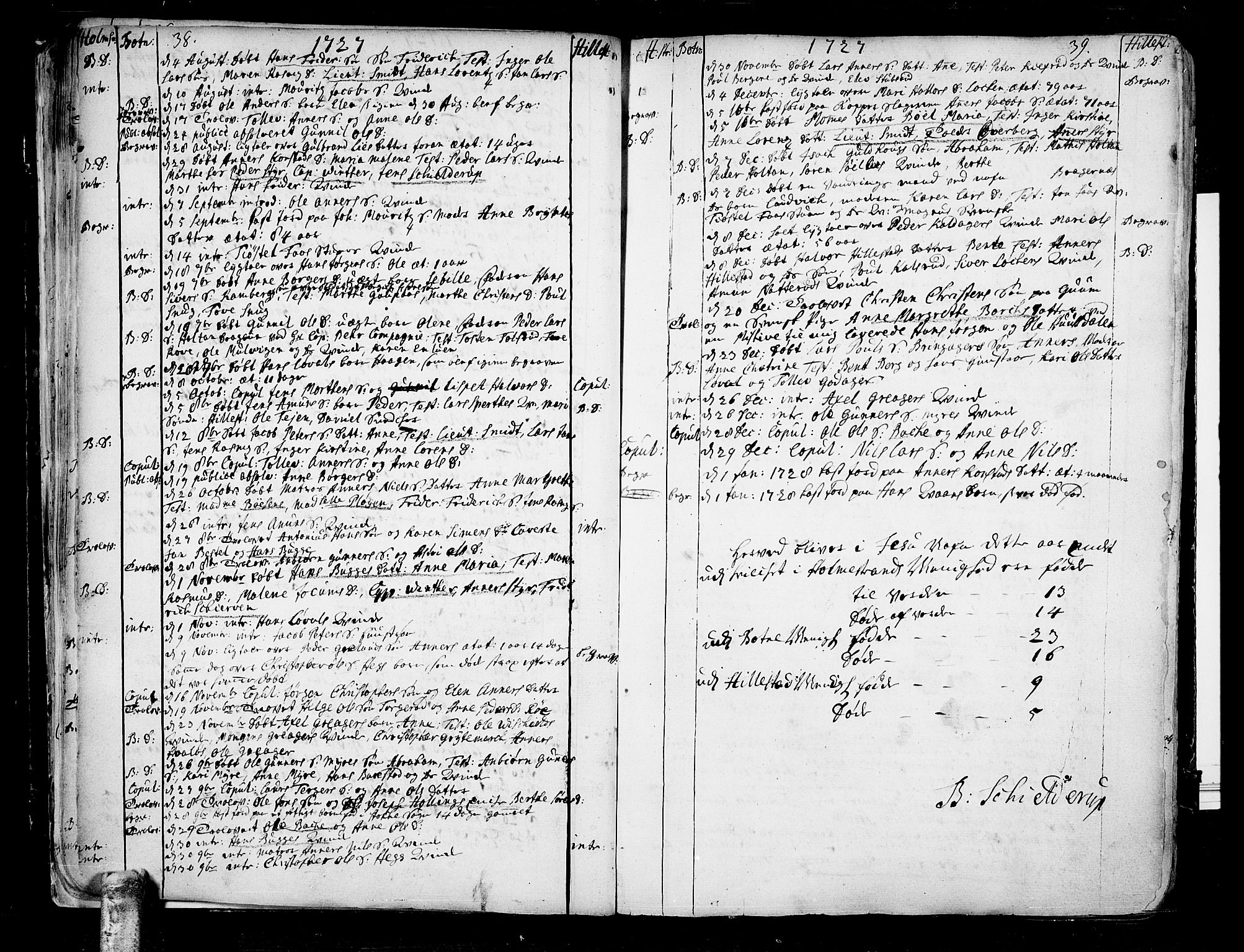Botne kirkebøker, SAKO/A-340/F/Fa/L0001a: Parish register (official) no. I 1A, 1707-1778, p. 38-39