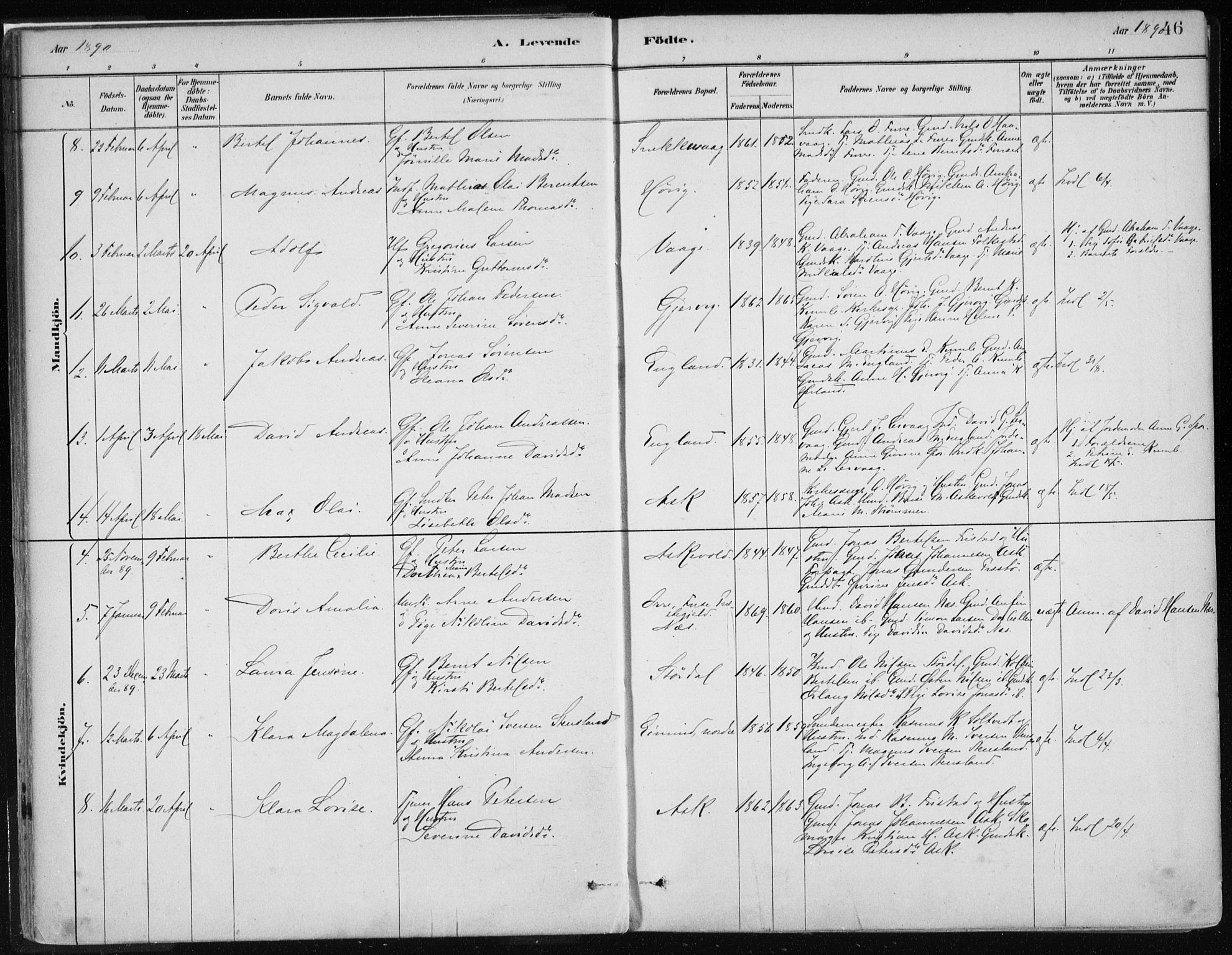 Askvoll sokneprestembete, AV/SAB-A-79501/H/Haa/Haab/L0002: Parish register (official) no. B 2, 1879-1909, p. 46