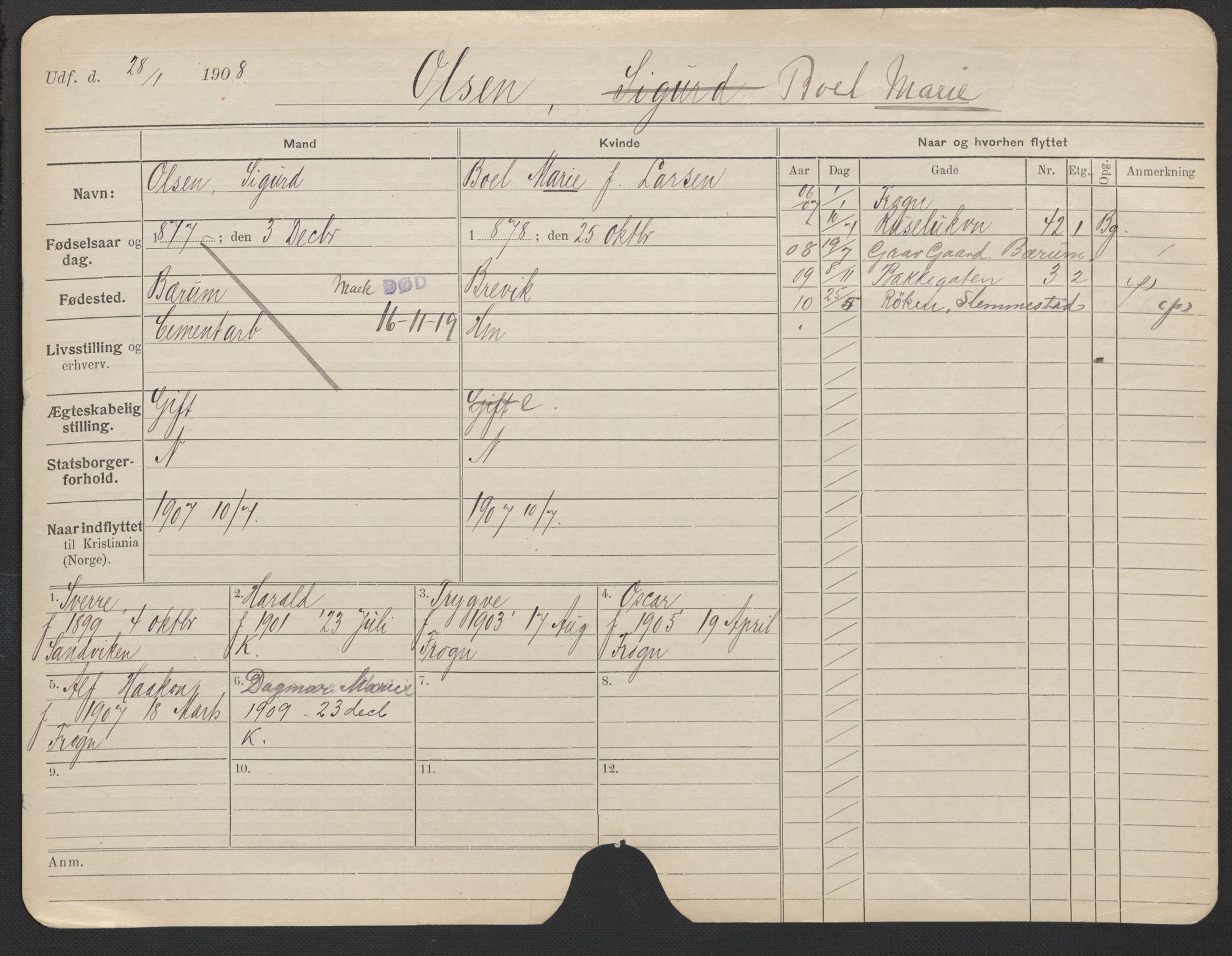 Oslo folkeregister, Registerkort, AV/SAO-A-11715/F/Fa/Fac/L0022: Kvinner, 1906-1914, p. 151a