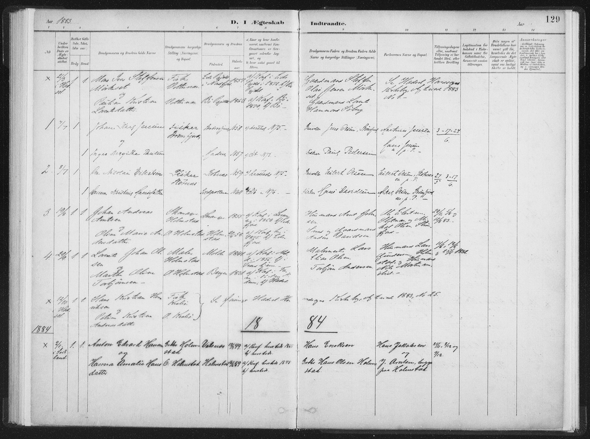Ministerialprotokoller, klokkerbøker og fødselsregistre - Nordland, SAT/A-1459/890/L1286: Parish register (official) no. 890A01, 1882-1902, p. 129