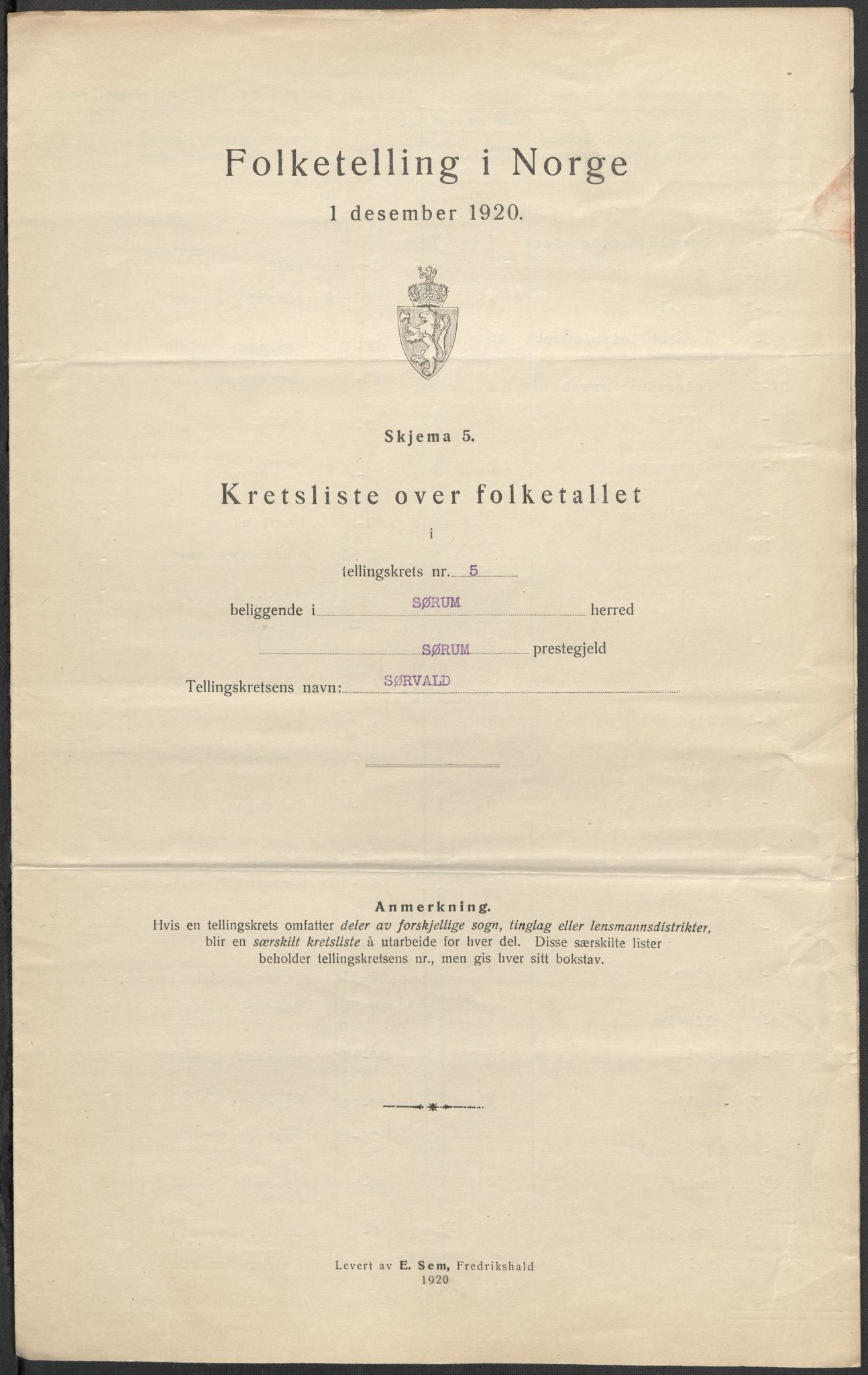 SAO, 1920 census for Sørum, 1920, p. 19