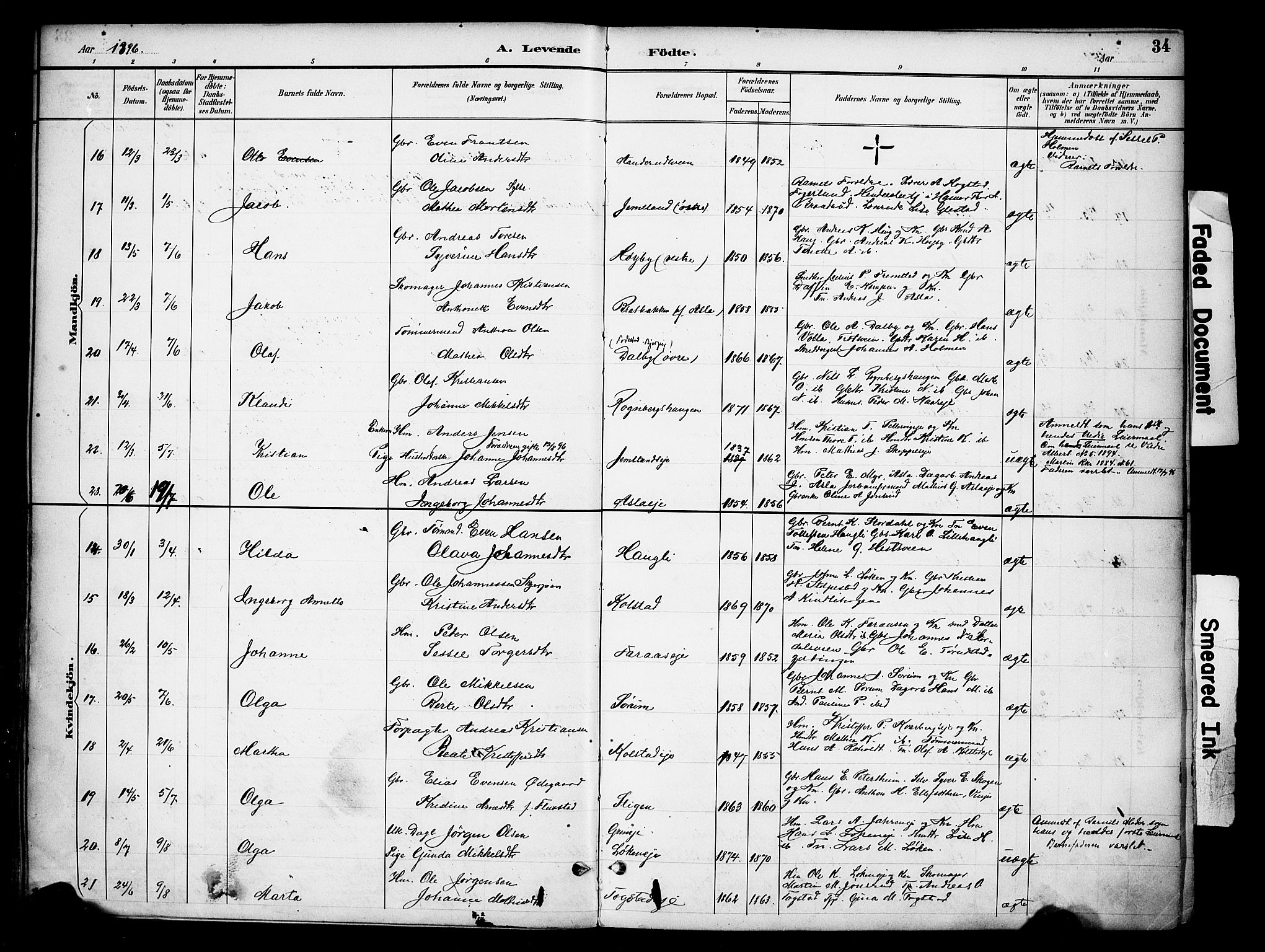 Ringsaker prestekontor, AV/SAH-PREST-014/K/Ka/L0016: Parish register (official) no. 16, 1891-1904, p. 34