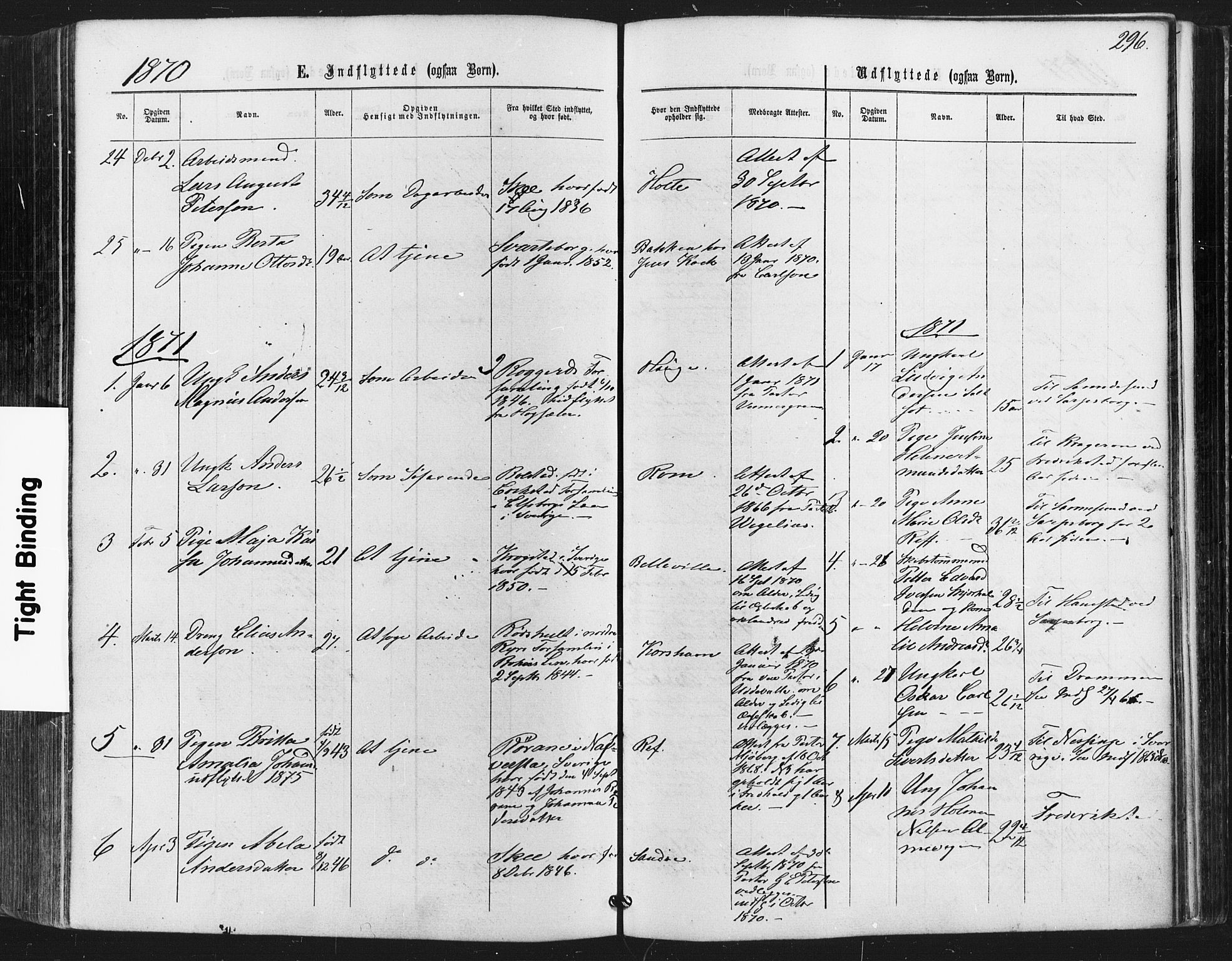 Hvaler prestekontor Kirkebøker, SAO/A-2001/F/Fa/L0007: Parish register (official) no. I 7, 1864-1878, p. 296