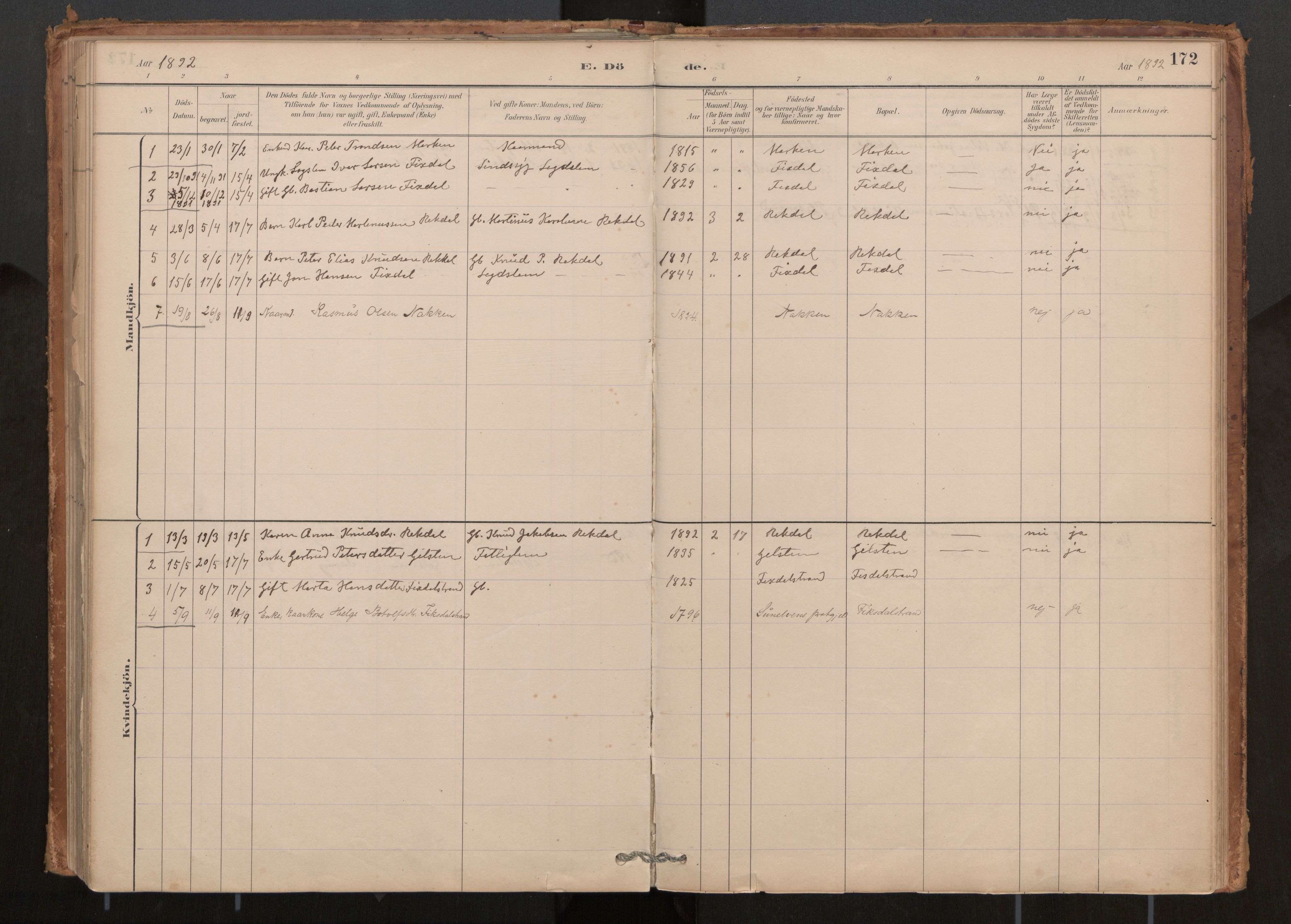 Ministerialprotokoller, klokkerbøker og fødselsregistre - Møre og Romsdal, AV/SAT-A-1454/540/L0540a: Parish register (official) no. 540A02, 1884-1908, p. 172