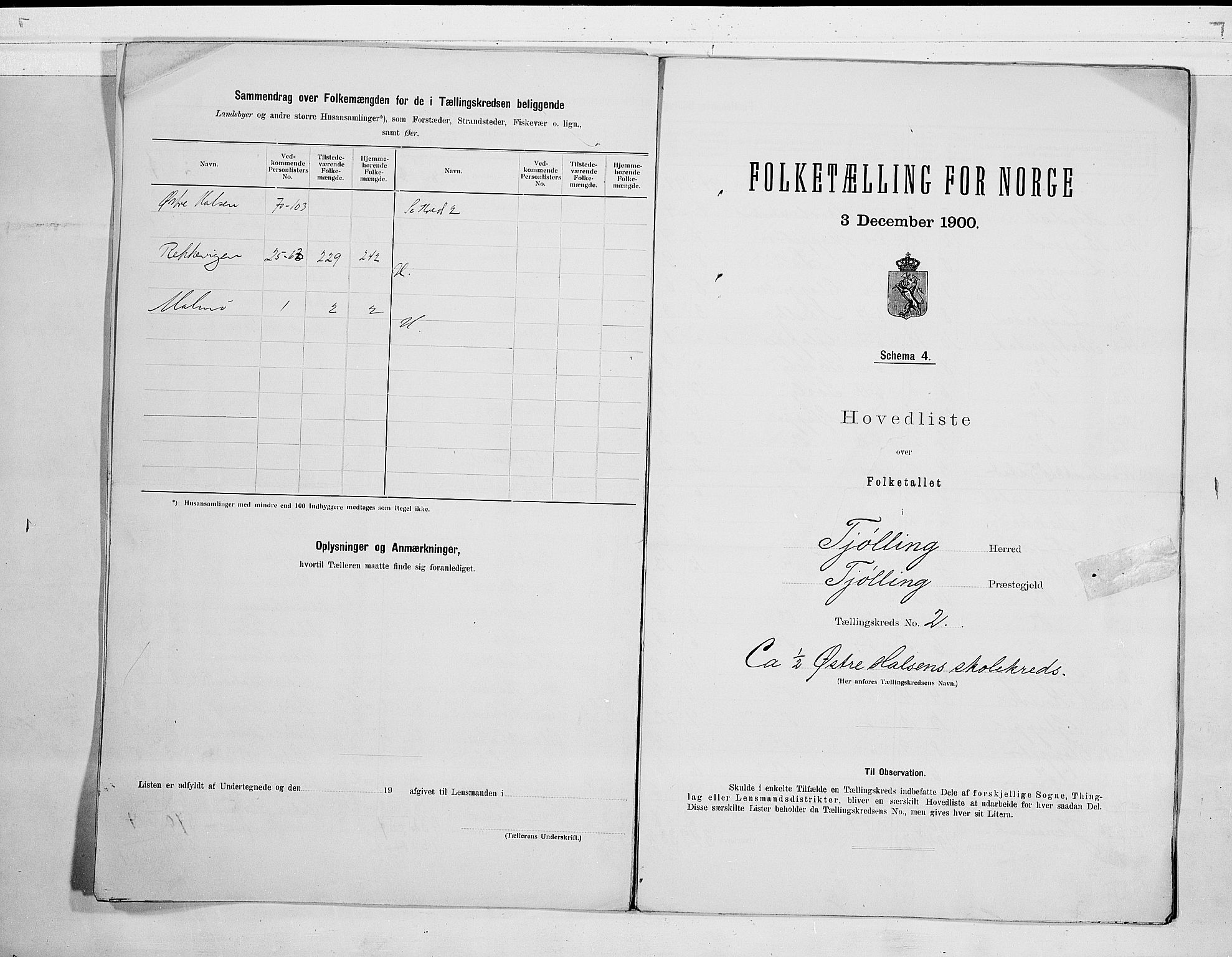 RA, 1900 census for Tjølling, 1900, p. 8