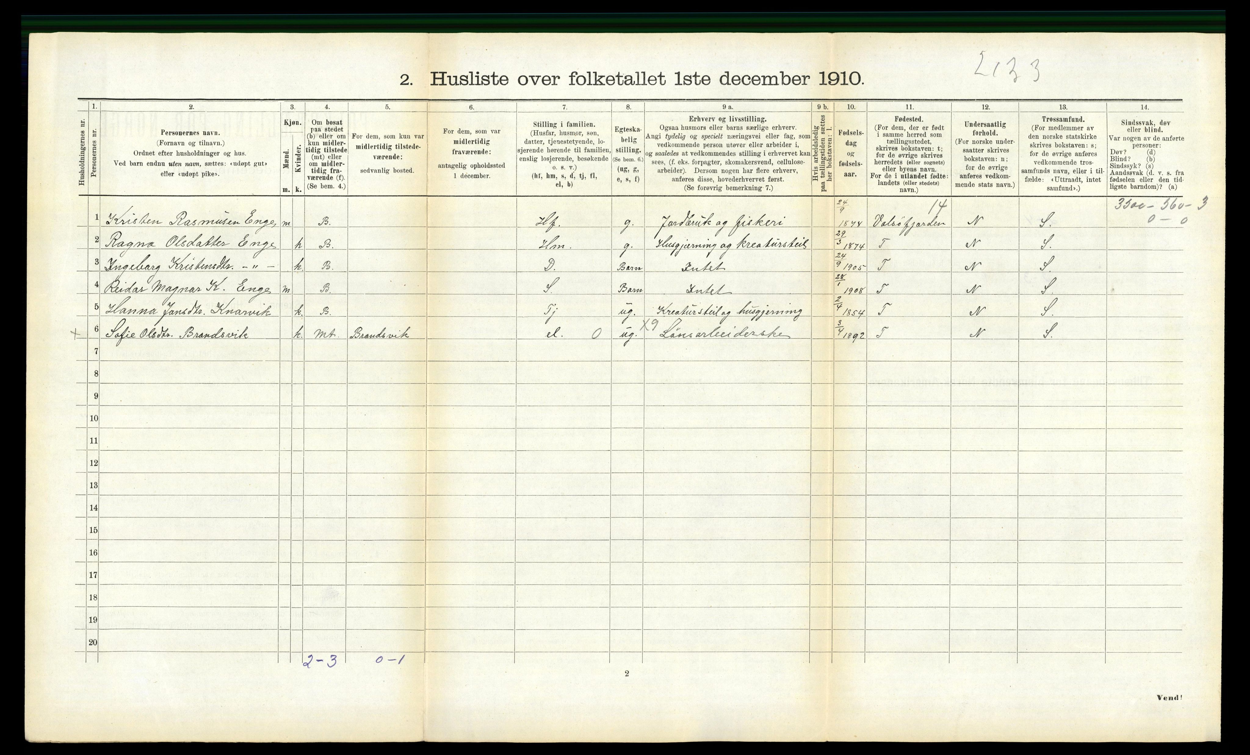 RA, 1910 census for Tustna, 1910, p. 303