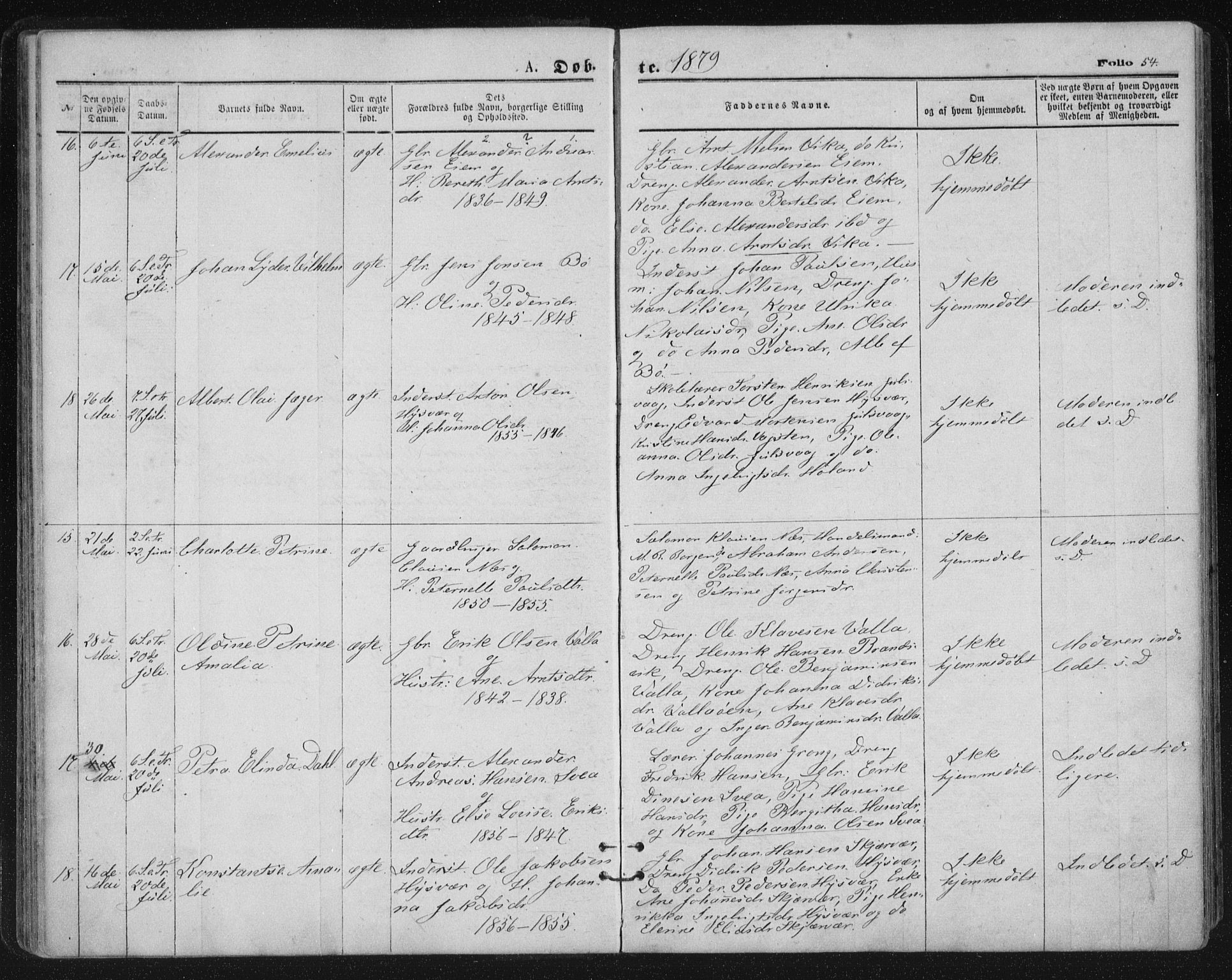 Ministerialprotokoller, klokkerbøker og fødselsregistre - Nordland, SAT/A-1459/816/L0241: Parish register (official) no. 816A07, 1870-1885, p. 54