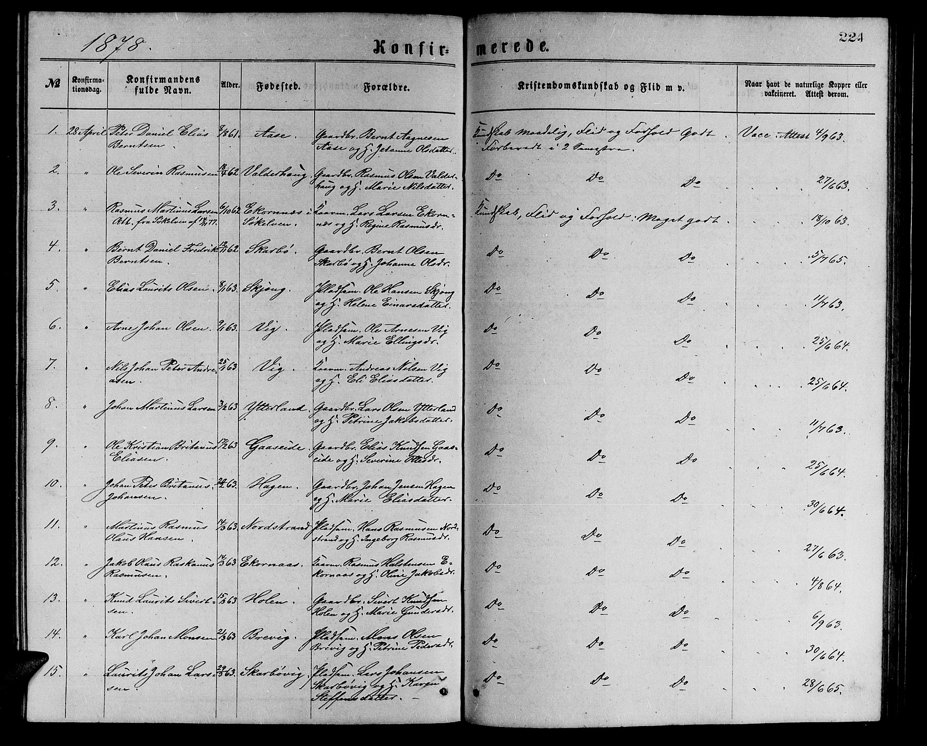 Ministerialprotokoller, klokkerbøker og fødselsregistre - Møre og Romsdal, AV/SAT-A-1454/528/L0429: Parish register (copy) no. 528C10, 1872-1886, p. 224