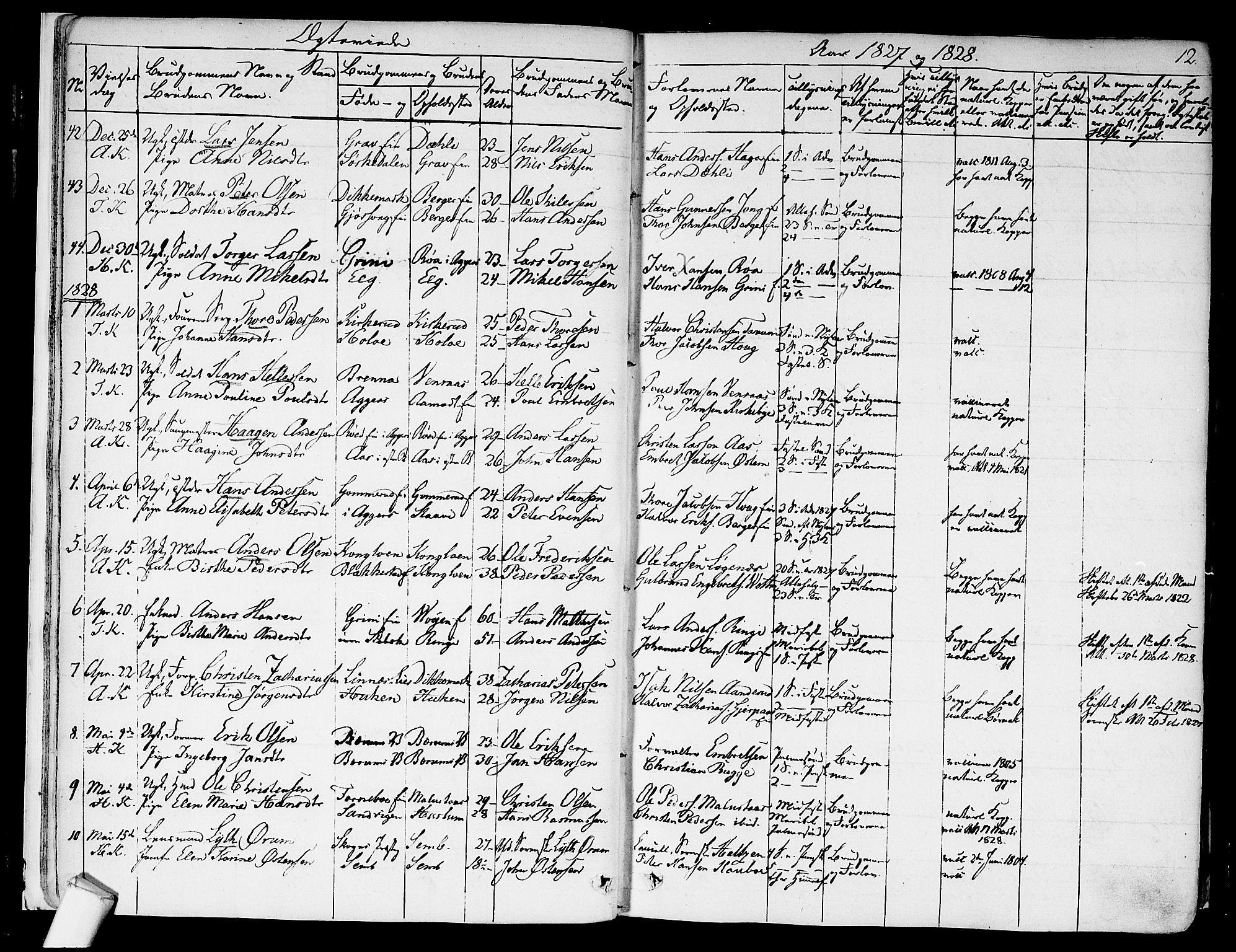Asker prestekontor Kirkebøker, SAO/A-10256a/F/Fa/L0010: Parish register (official) no. I 10, 1825-1878, p. 12