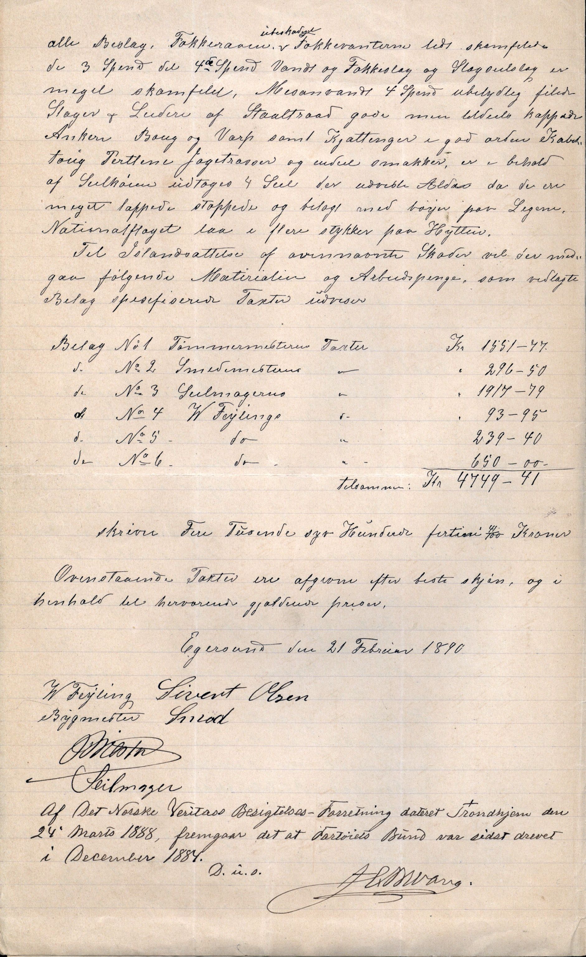 Pa 63 - Østlandske skibsassuranceforening, VEMU/A-1079/G/Ga/L0025/0002: Havaridokumenter / Victoria, St. Petersburg, Windsor, 1890, p. 3