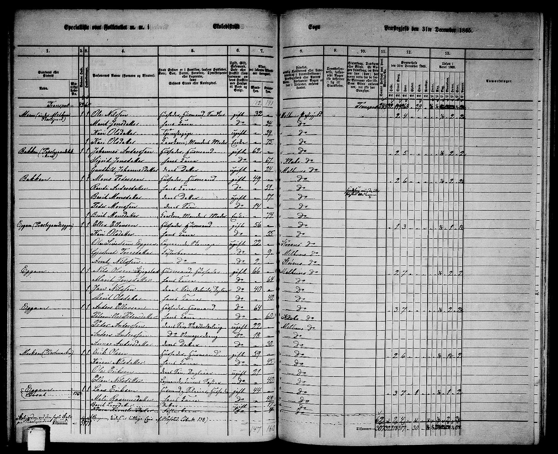 RA, 1865 census for Melhus, 1865, p. 100