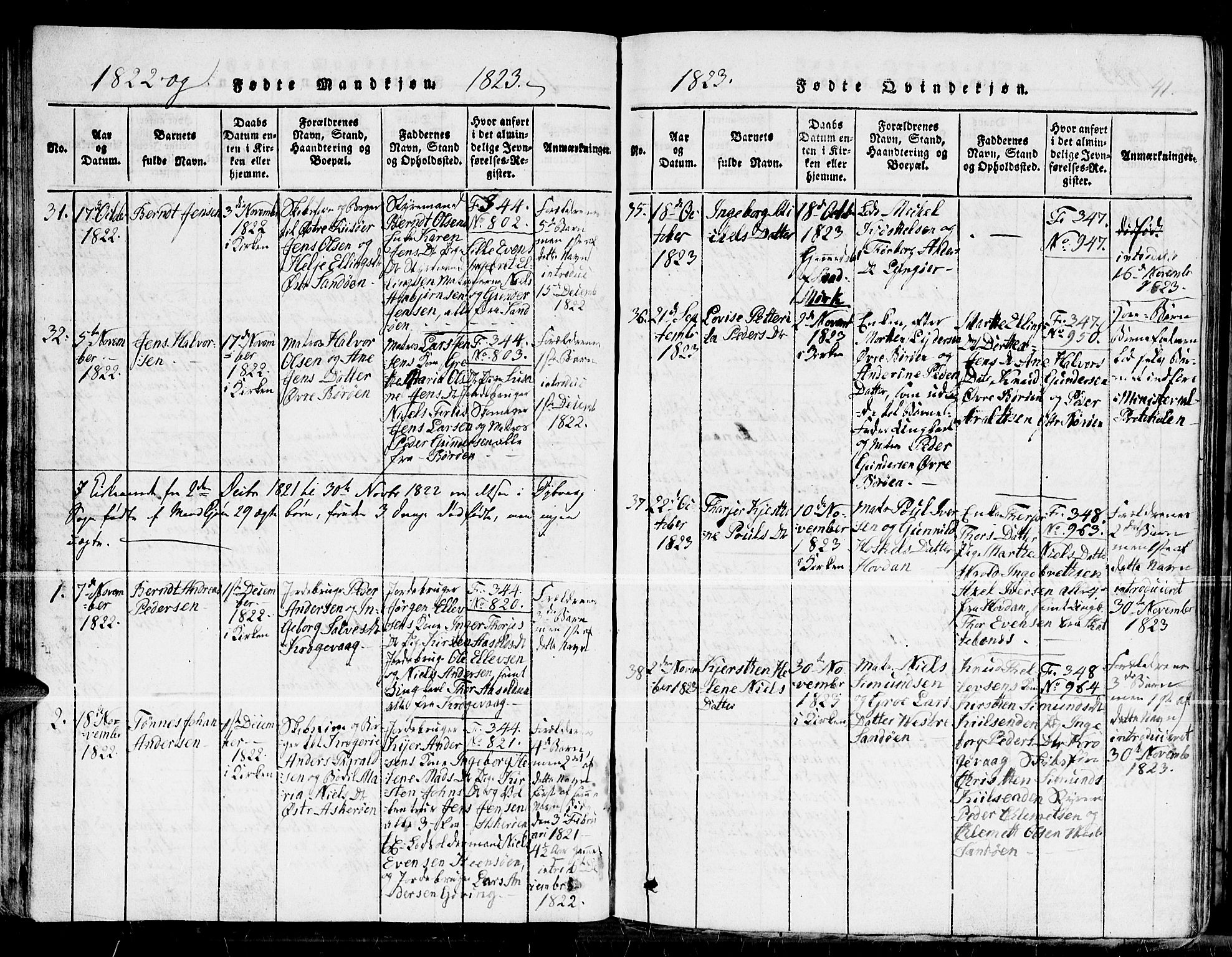 Dypvåg sokneprestkontor, SAK/1111-0007/F/Fb/Fba/L0009: Parish register (copy) no. B 9, 1816-1842, p. 41