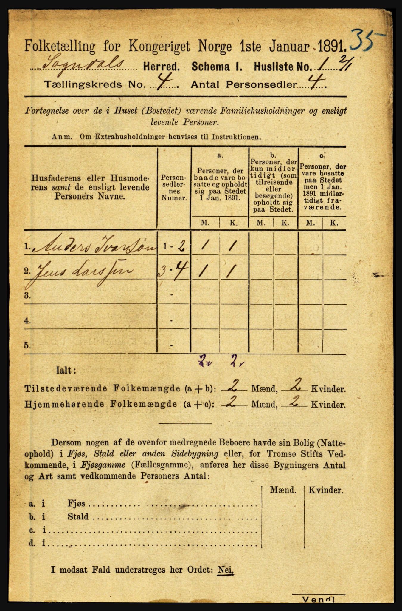 RA, 1891 census for 1420 Sogndal, 1891, p. 1830