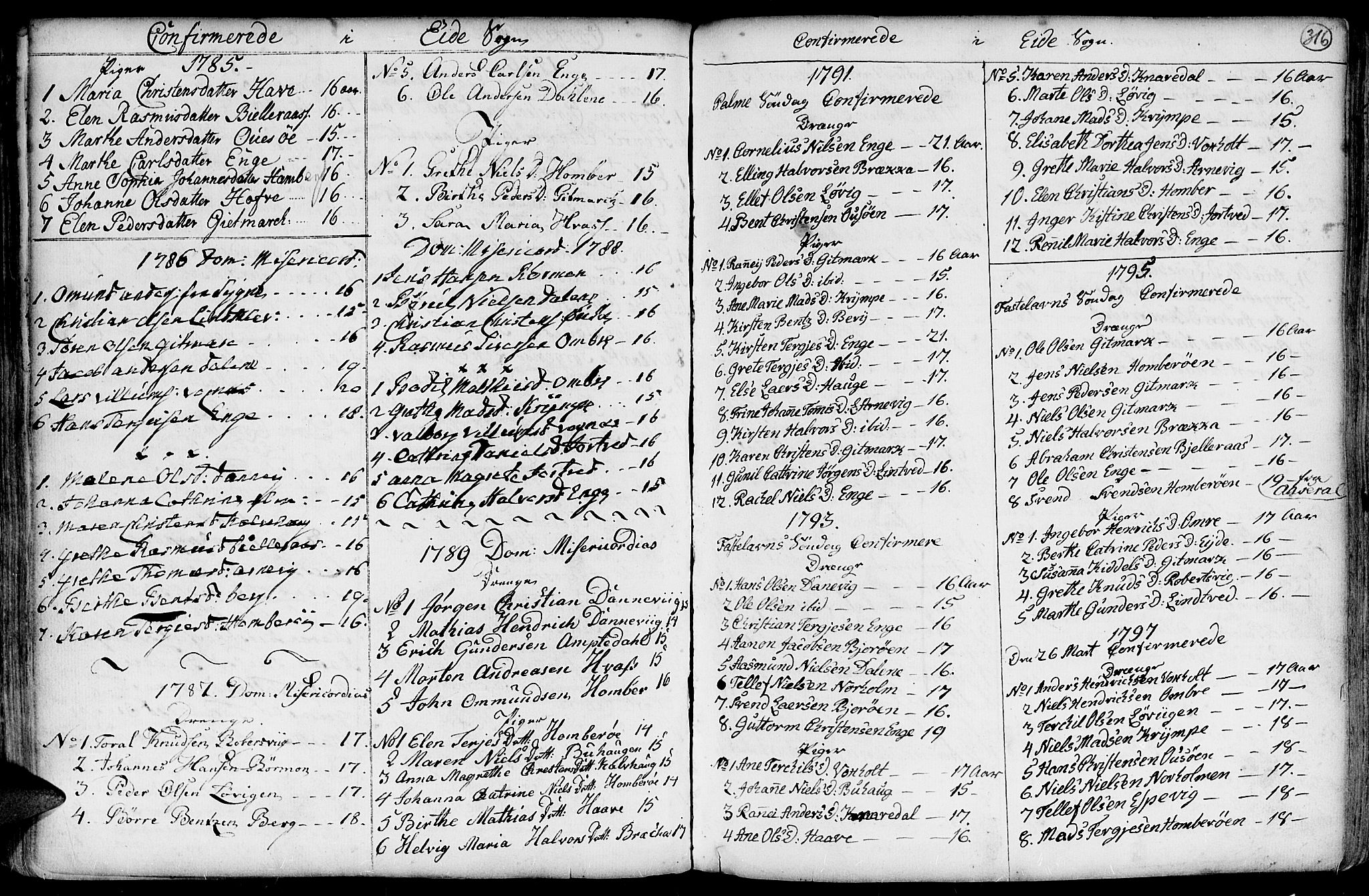 Hommedal sokneprestkontor, SAK/1111-0023/F/Fa/Fab/L0002: Parish register (official) no. A 2 /2, 1740-1823, p. 316