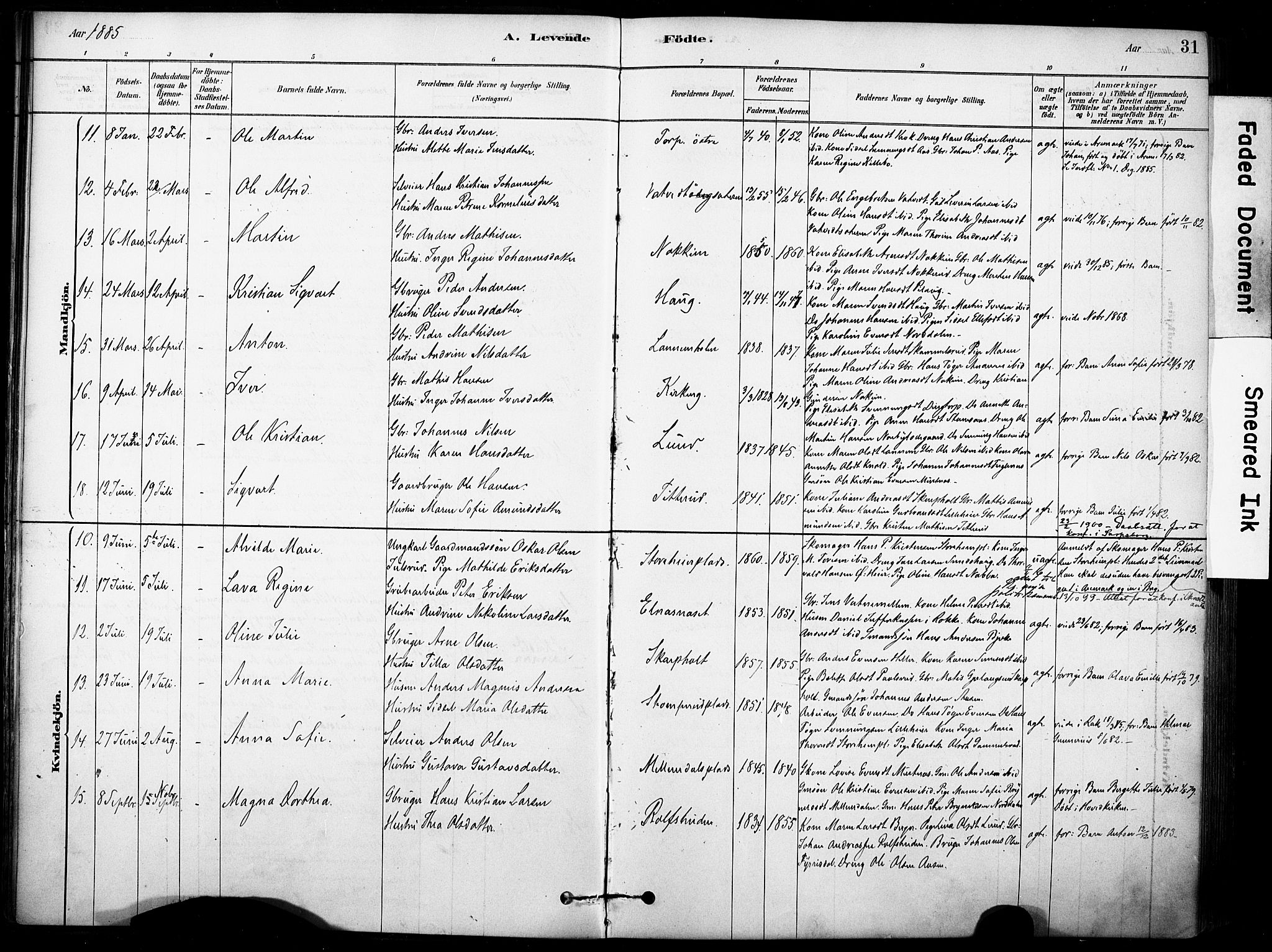 Rakkestad prestekontor Kirkebøker, AV/SAO-A-2008/F/Fb/L0001: Parish register (official) no. II 1, 1878-1899, p. 31