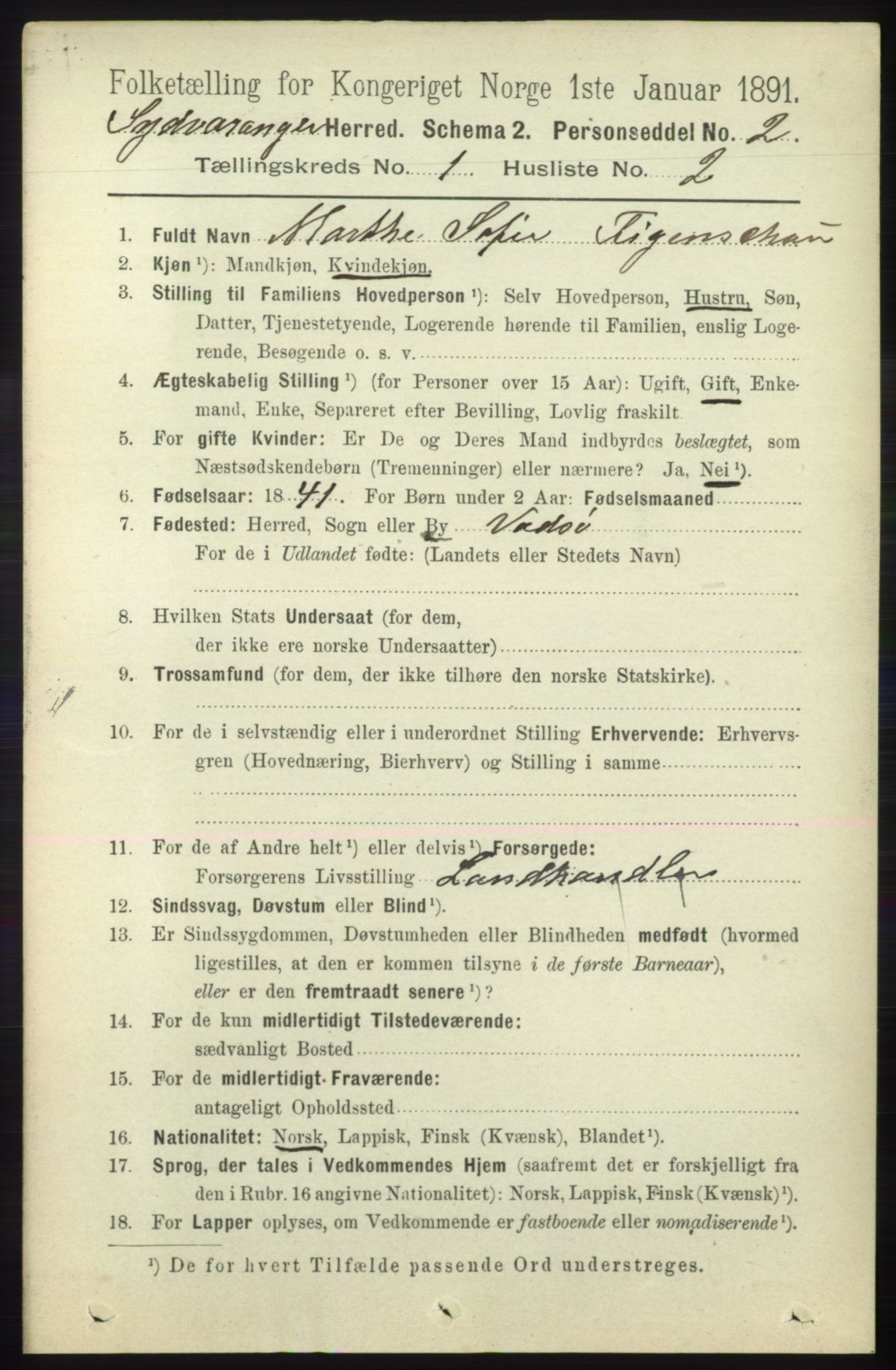 RA, 1891 census for 2030 Sør-Varanger, 1891, p. 75
