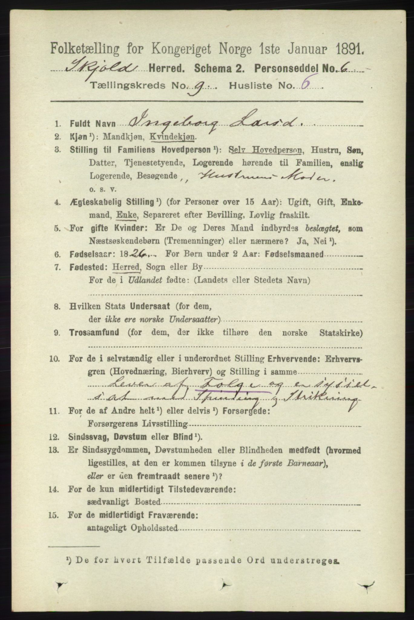 RA, 1891 census for 1154 Skjold, 1891, p. 1814