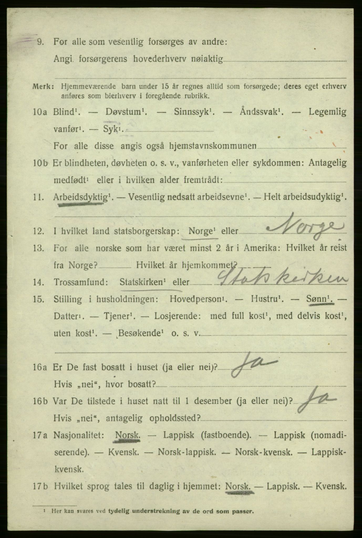 SATØ, 1920 census for Lebesby, 1920, p. 3020