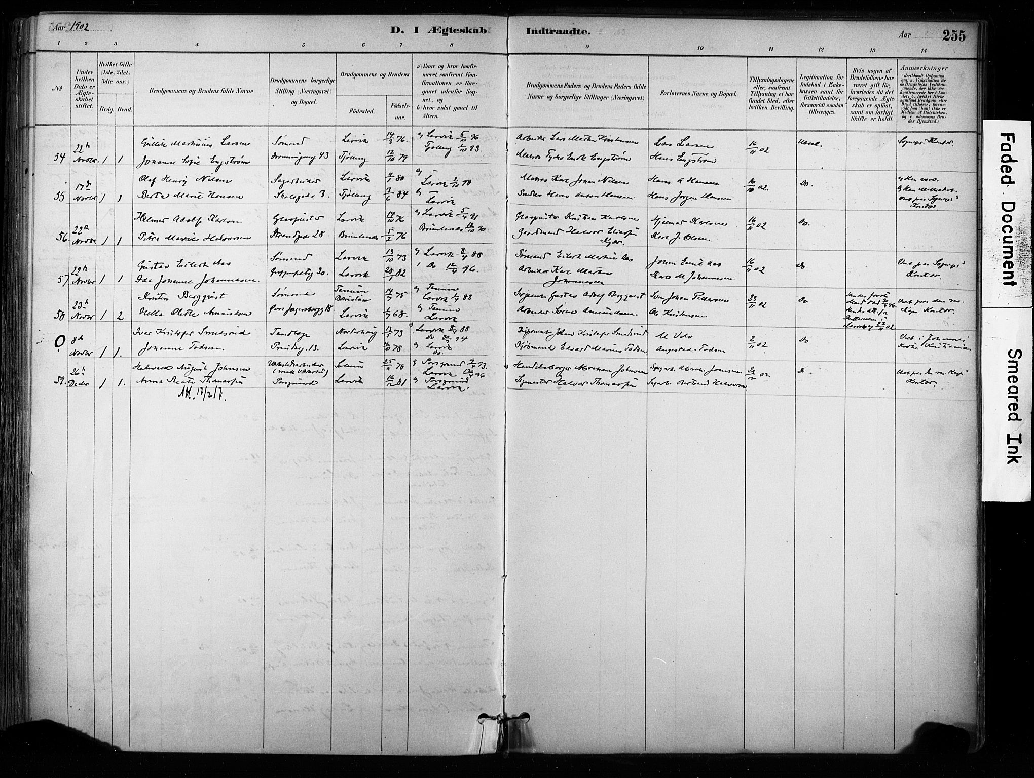 Larvik kirkebøker, AV/SAKO-A-352/F/Fa/L0008: Parish register (official) no. I 8, 1884-1902, p. 255