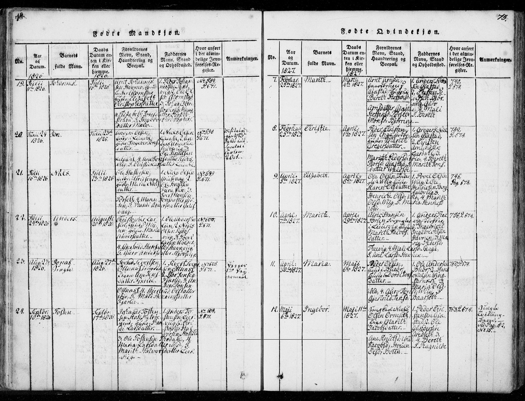 Ministerialprotokoller, klokkerbøker og fødselsregistre - Møre og Romsdal, AV/SAT-A-1454/578/L0903: Parish register (official) no. 578A02, 1819-1838, p. 74-75