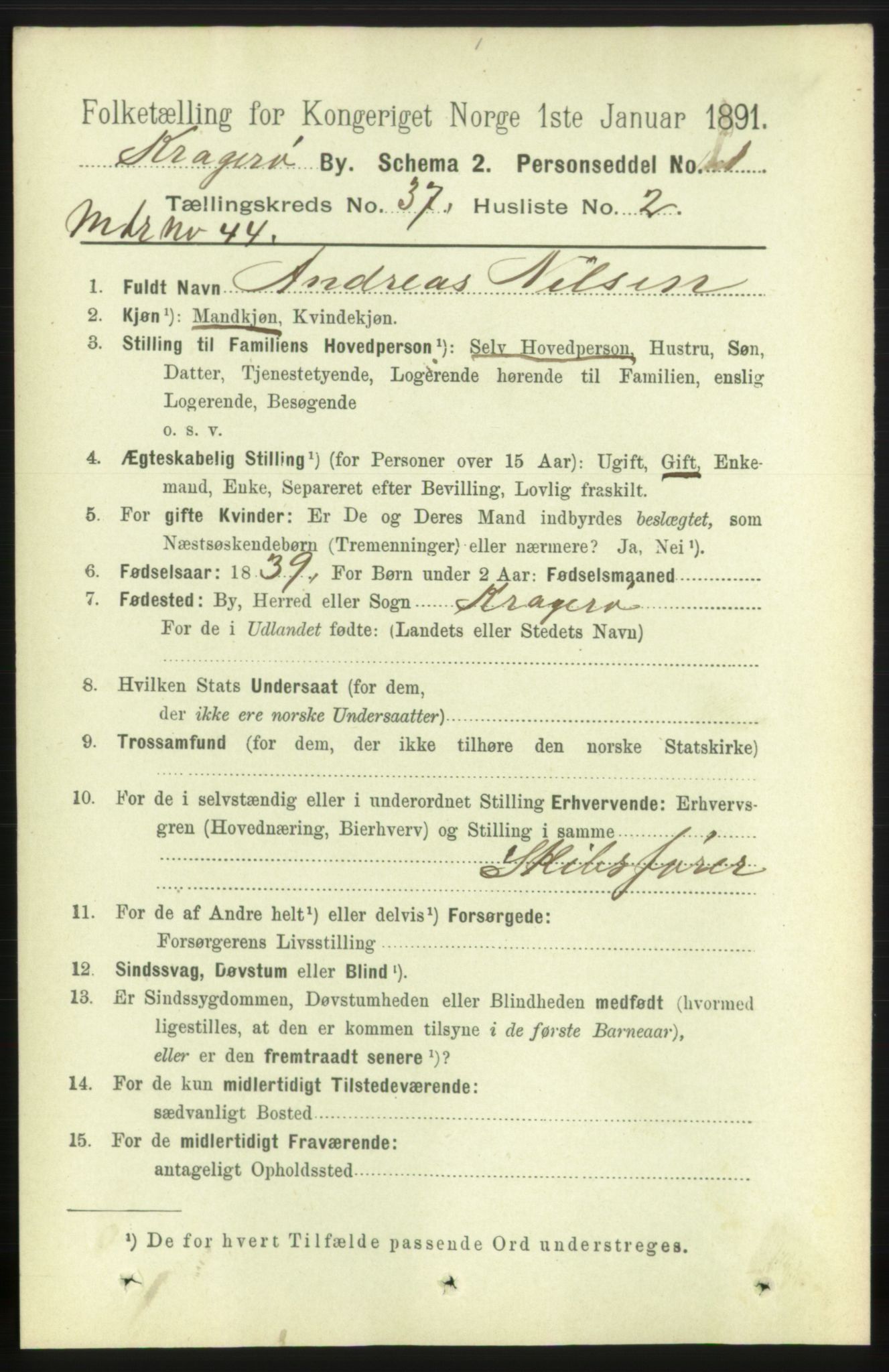 RA, 1891 census for 0801 Kragerø, 1891, p. 6757