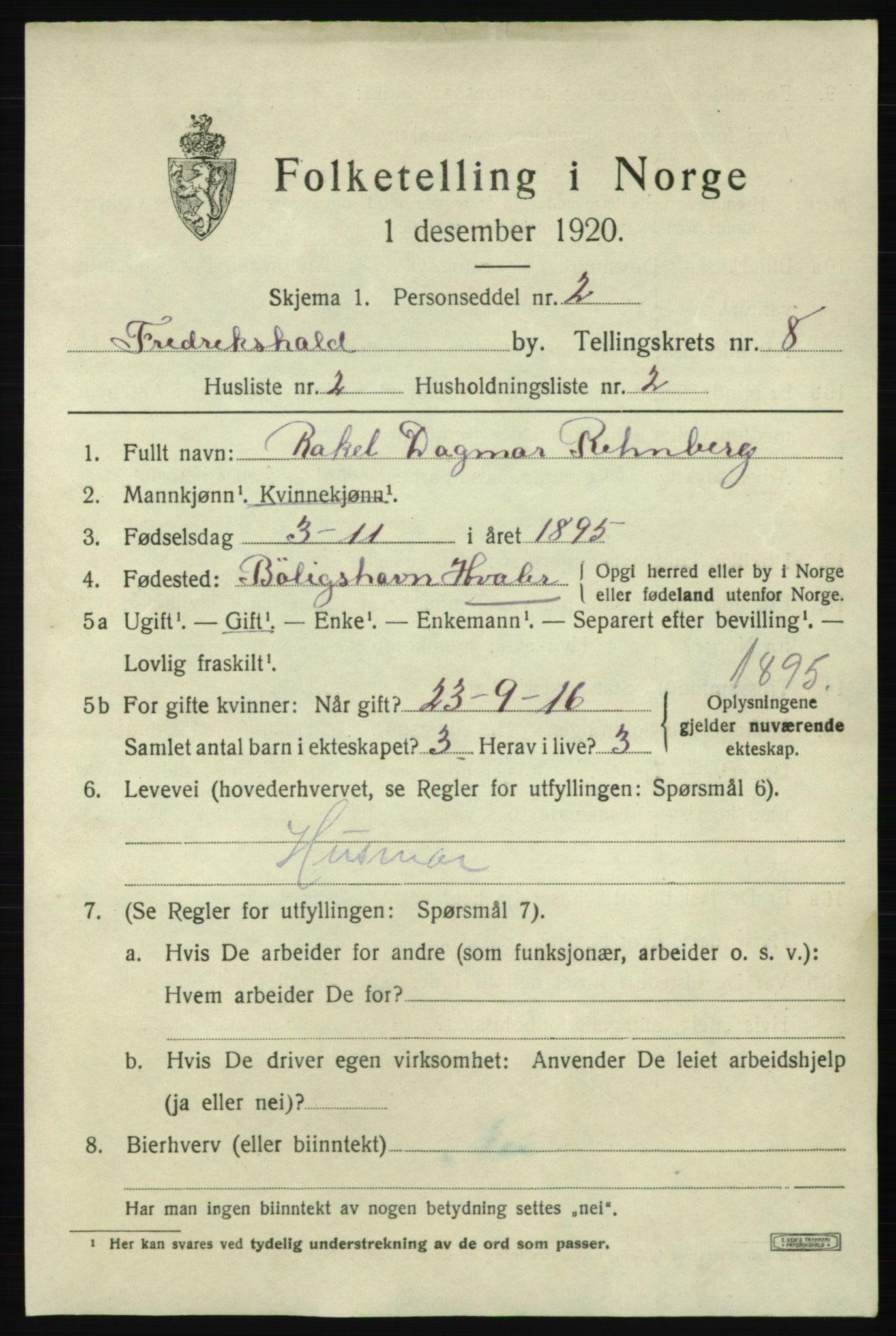 SAO, 1920 census for Fredrikshald, 1920, p. 14611