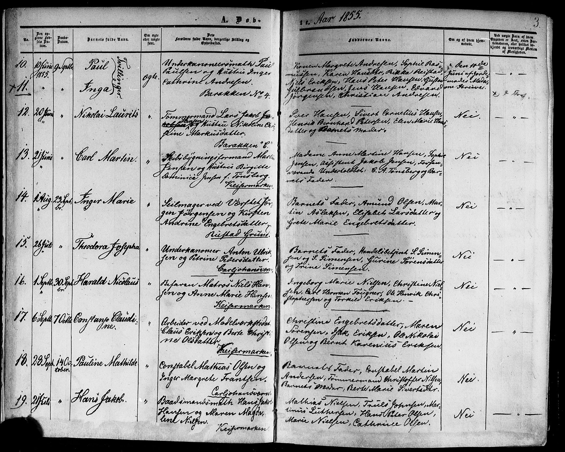 Horten kirkebøker, SAKO/A-348/F/Fa/L0001: Parish register (official) no. 1, 1855-1871, p. 3