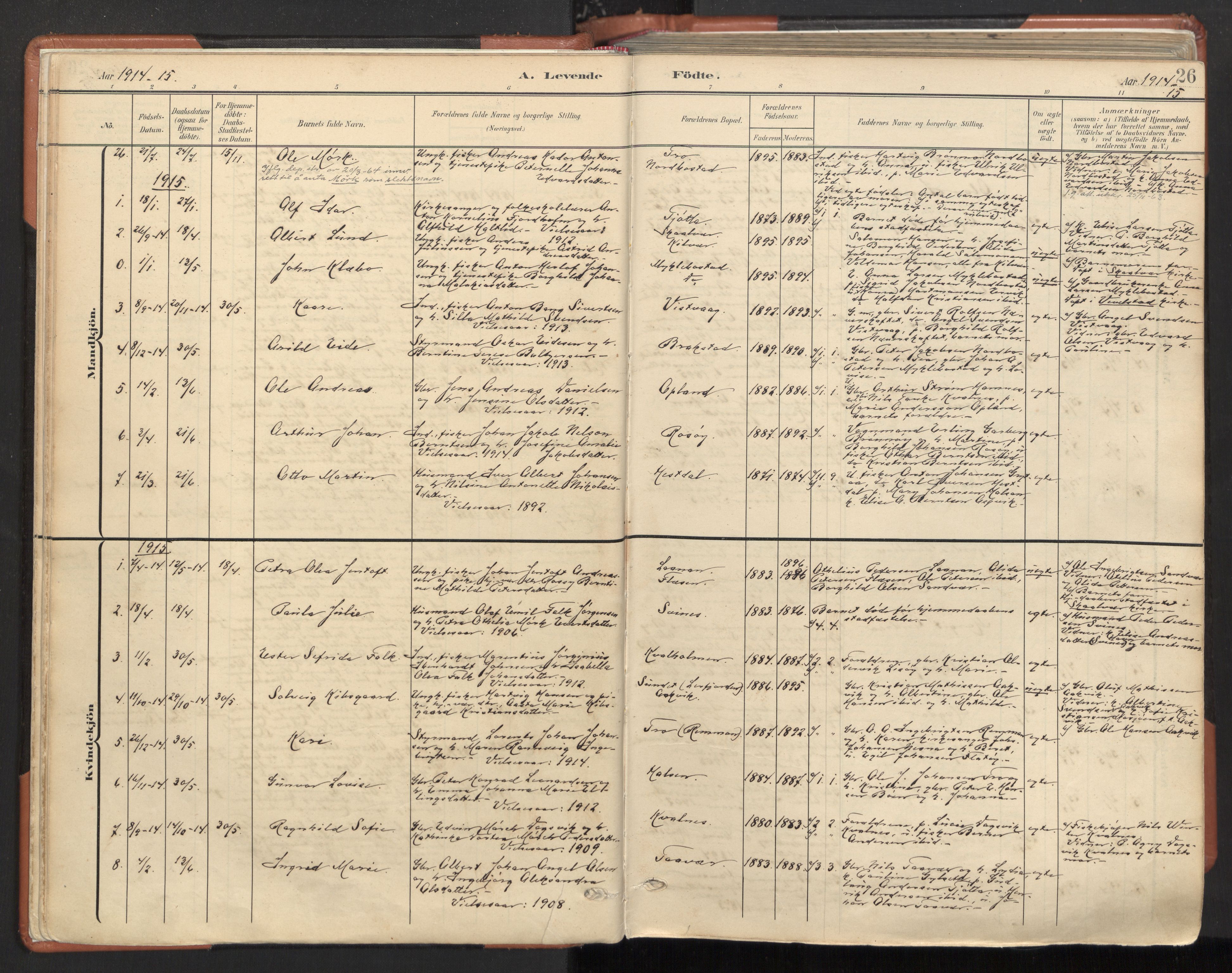 Ministerialprotokoller, klokkerbøker og fødselsregistre - Nordland, SAT/A-1459/817/L0265: Parish register (official) no. 817A05, 1908-1944, p. 26