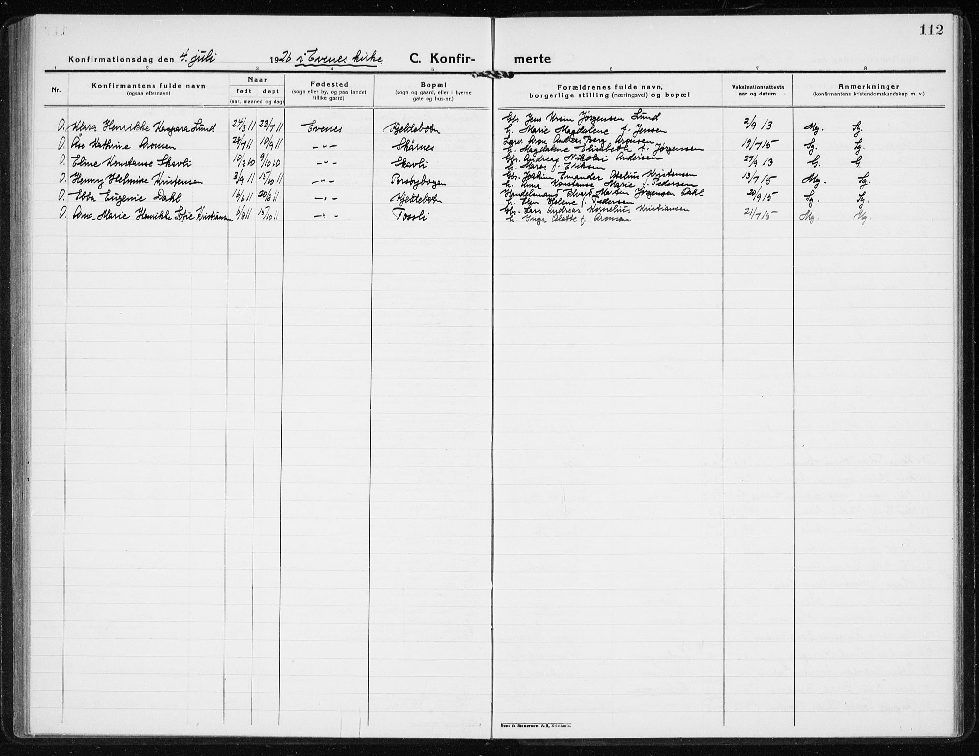 Ministerialprotokoller, klokkerbøker og fødselsregistre - Nordland, AV/SAT-A-1459/869/L0975: Parish register (copy) no. 869C01, 1923-1939, p. 112