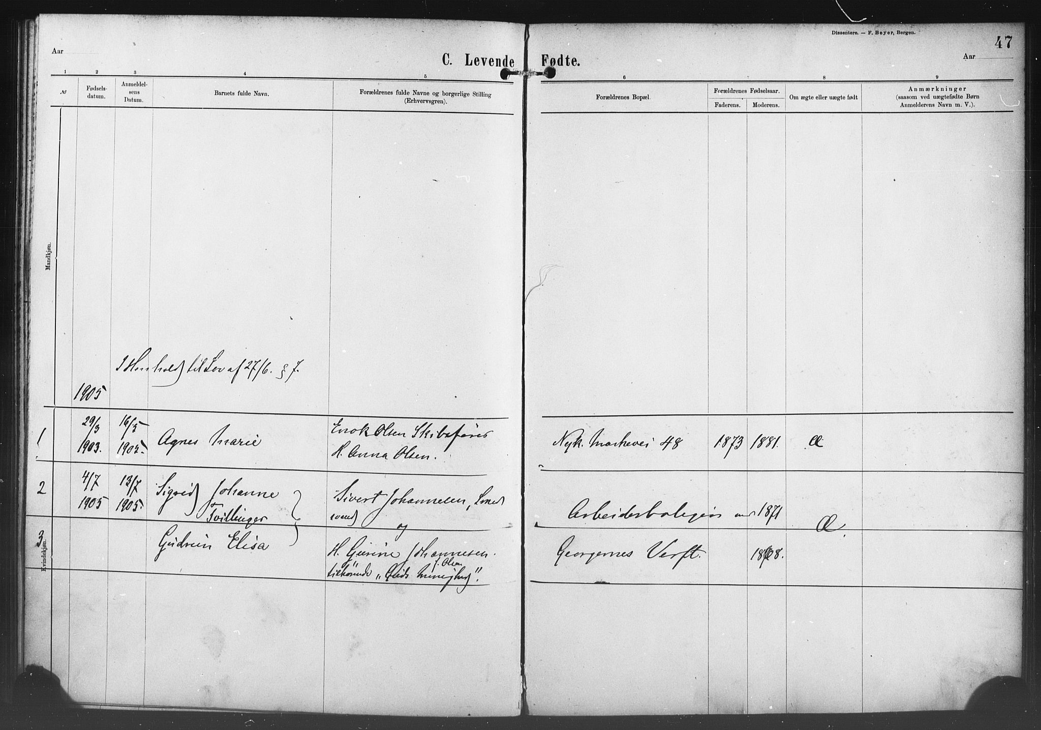 Nykirken Sokneprestembete, SAB/A-77101/H/Haa/L0054: Parish register (official) no. H 3, 1897-1943, p. 47